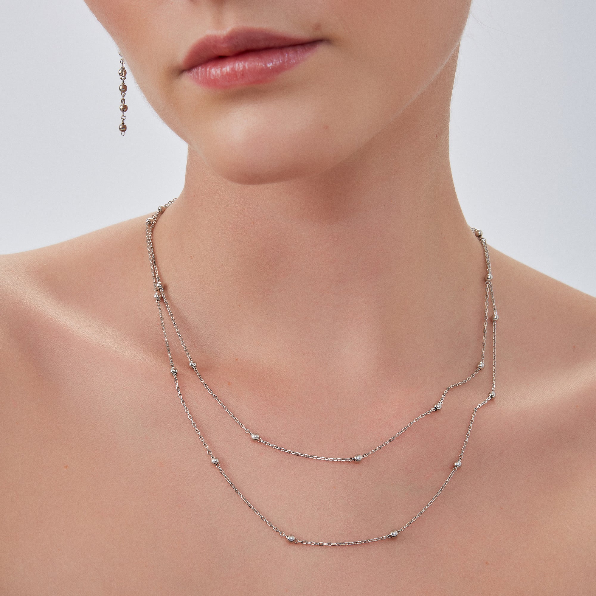 Silver Dorissa Multicolour Sterling Silver Beaded Double Necklace, Image 4 of 4