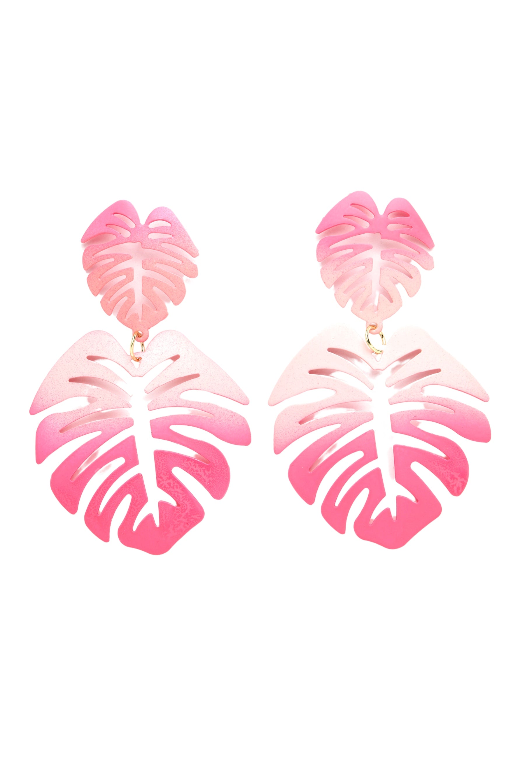 Purple Green Palm Leaf Dangle Earrings