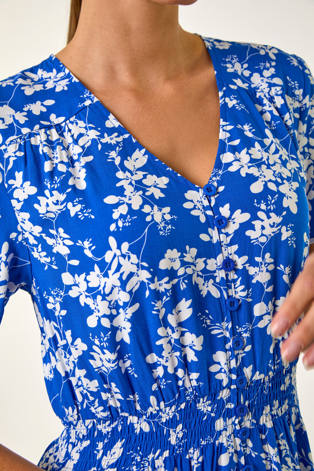 Royal Blue Floral Button Maxi Dress, Image 6 of 5