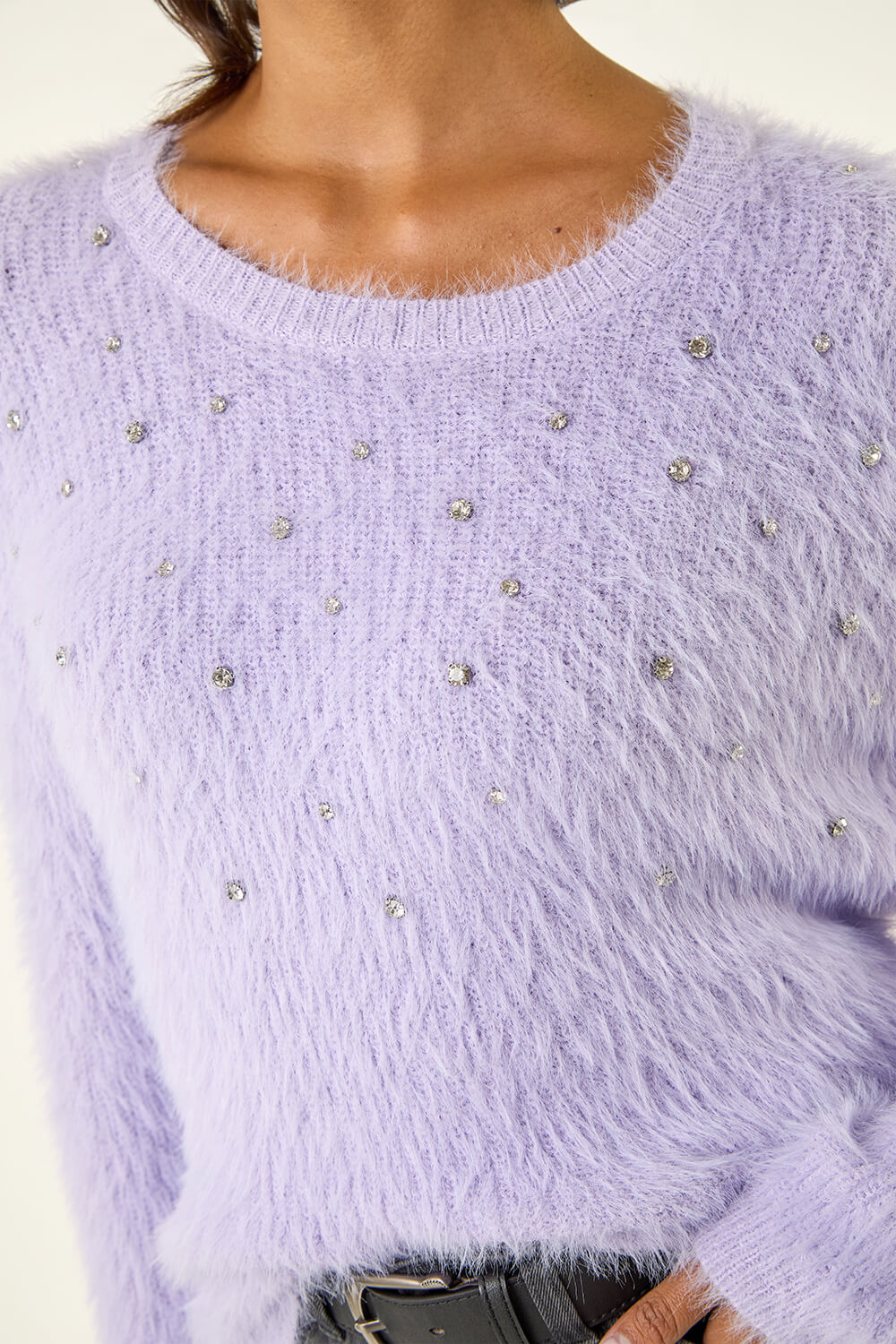 Lilac Embellished Fluffy Knit Jumper, Image 6 of 5