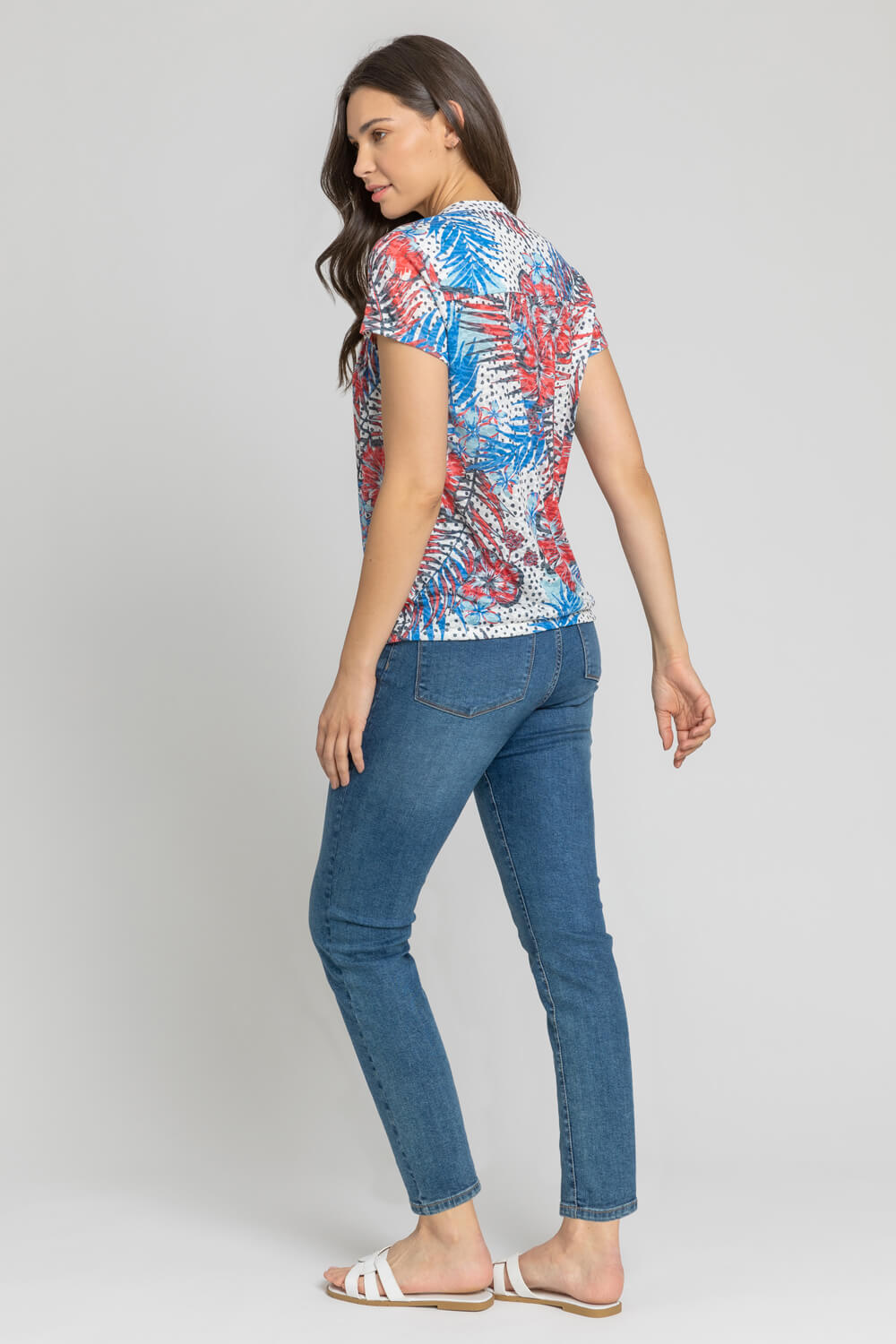 Red Tropical Contrast Print Tie Top, Image 3 of 4