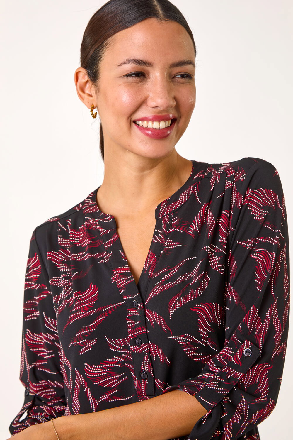 Red Textured Abstract Print Top, Image 5 of 5