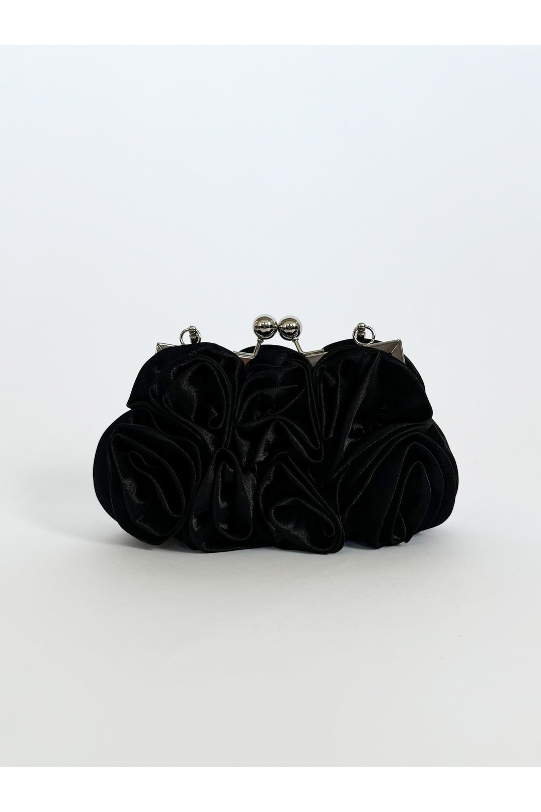 Black SVNX Black Rose Satin Clutch Bag, Image 4 of 4