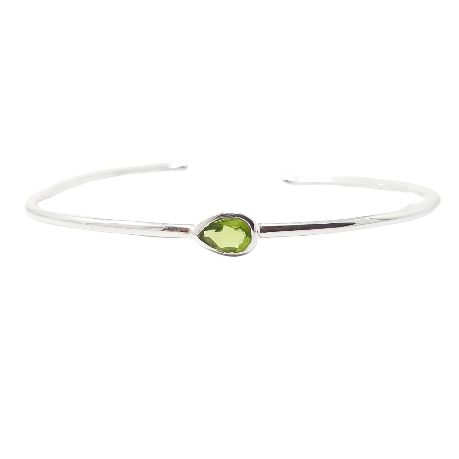 Green Minimalist Sterling Silver Peridot August Birthstone Bangle Bracelet