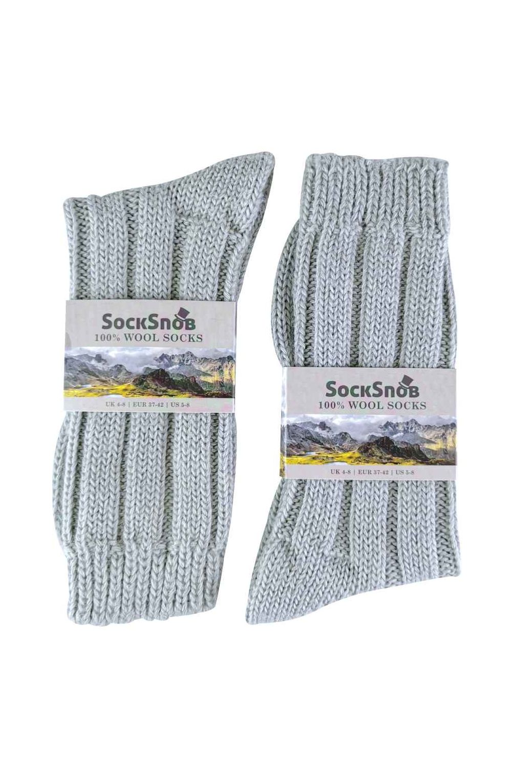 Grey 1 Pack Ladies Lightweight Soft Knitted 100% Pure Wool Bed Socks, Image 2 of 4