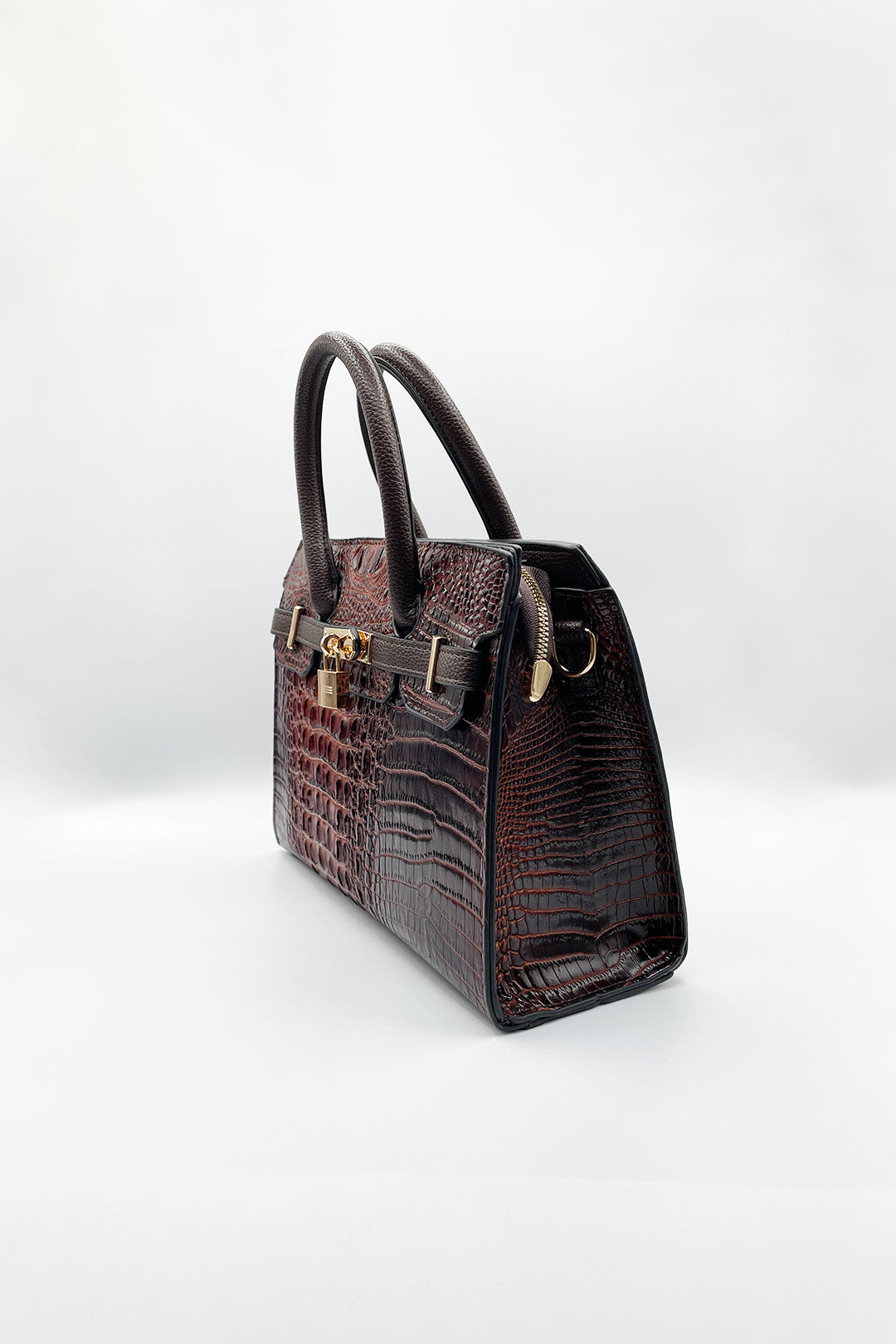 Dark Brown Croc-Print Handbag, Image 4 of 5