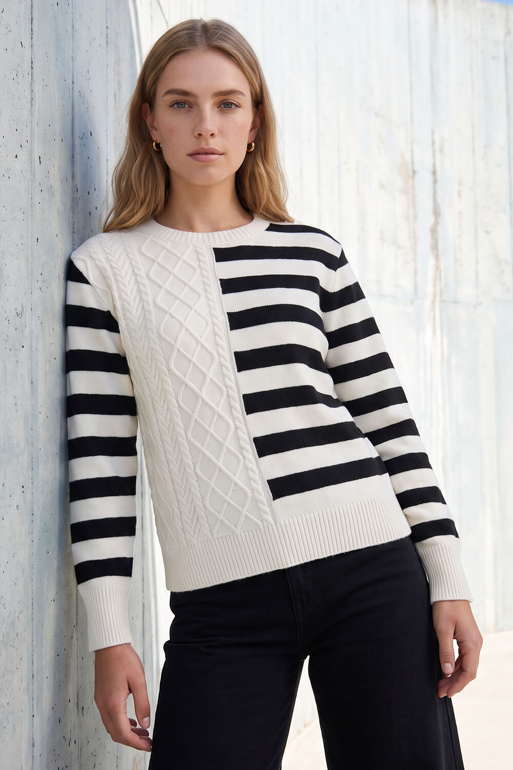 Roman Women's Ivory Cable Stripe Knit Jumper Size 14