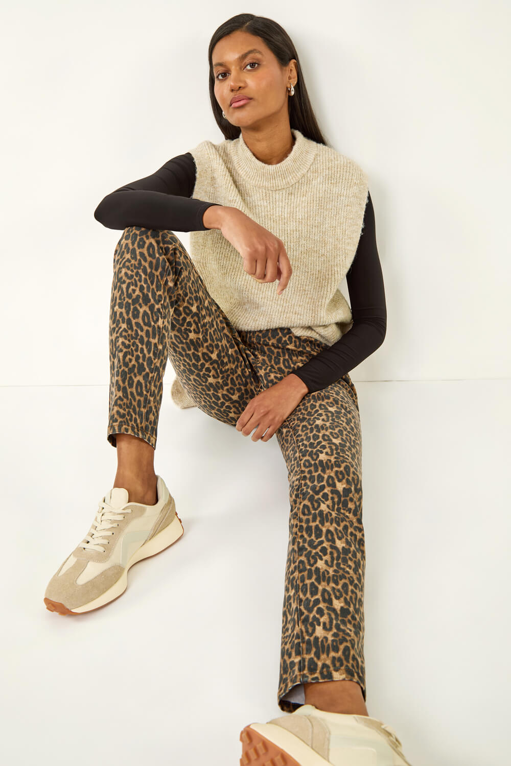 Brown Animal Print Stretch Jeggings , Image 3 of 5