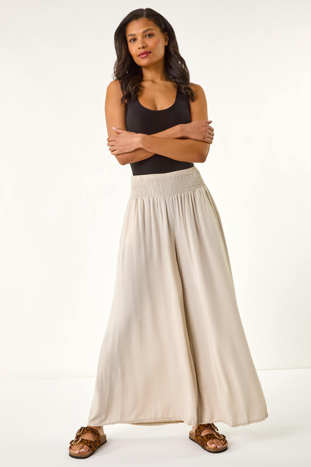 Stone Relaxed Wide Leg Trouser, Image 3 of 7