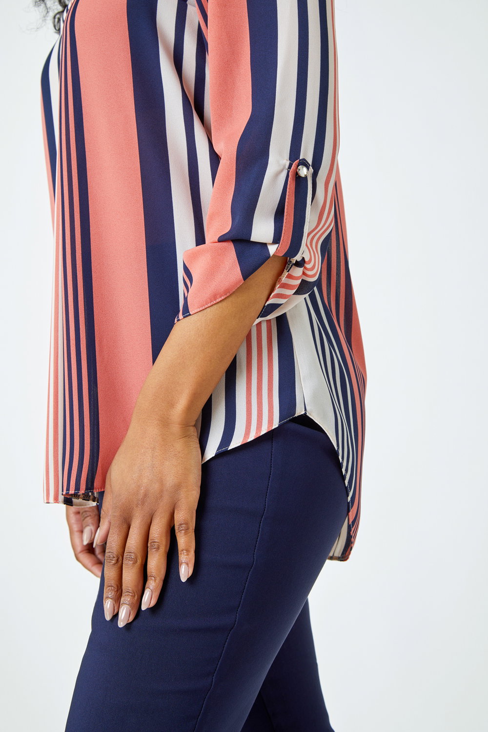 Coral Petite Pleat Front Stripe Top, Image 5 of 5