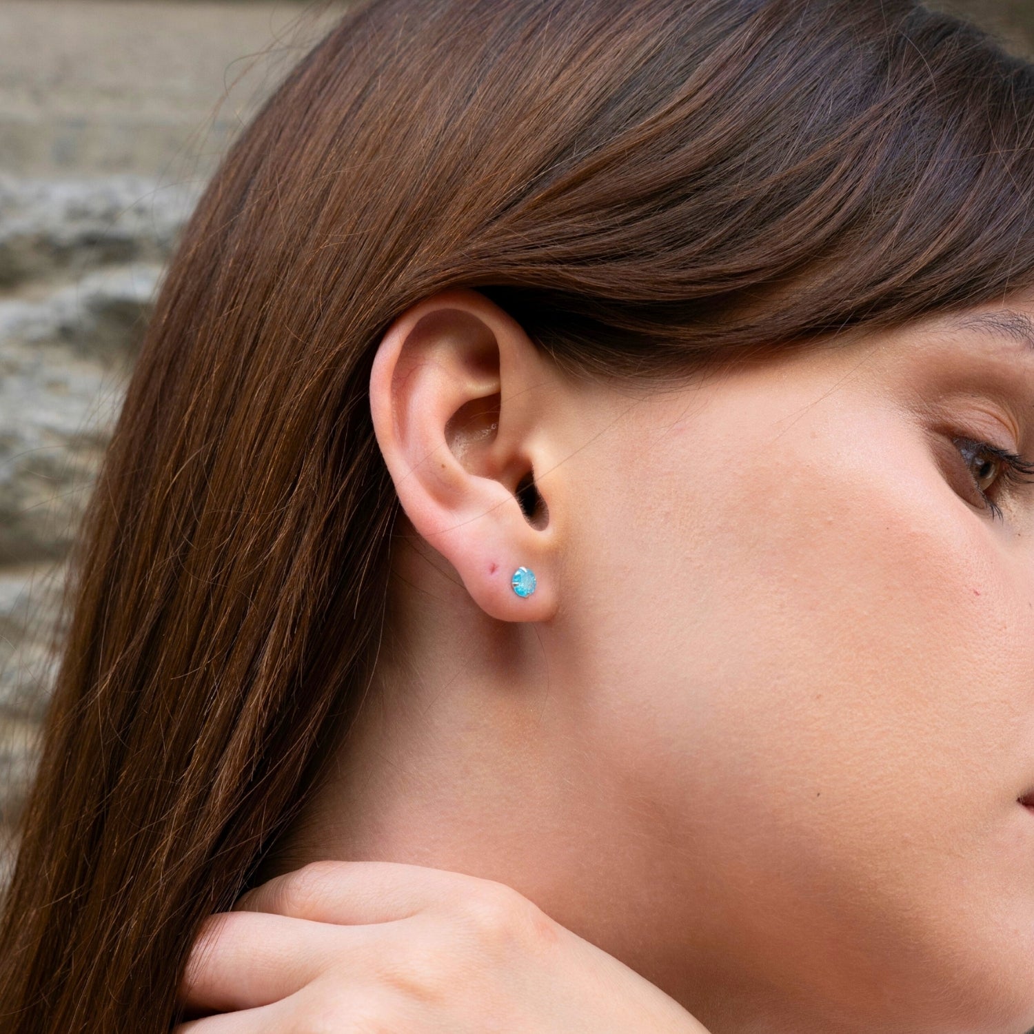 Silver Sterling Silver Glittering Blue Stud Earring, Image 3 of 4