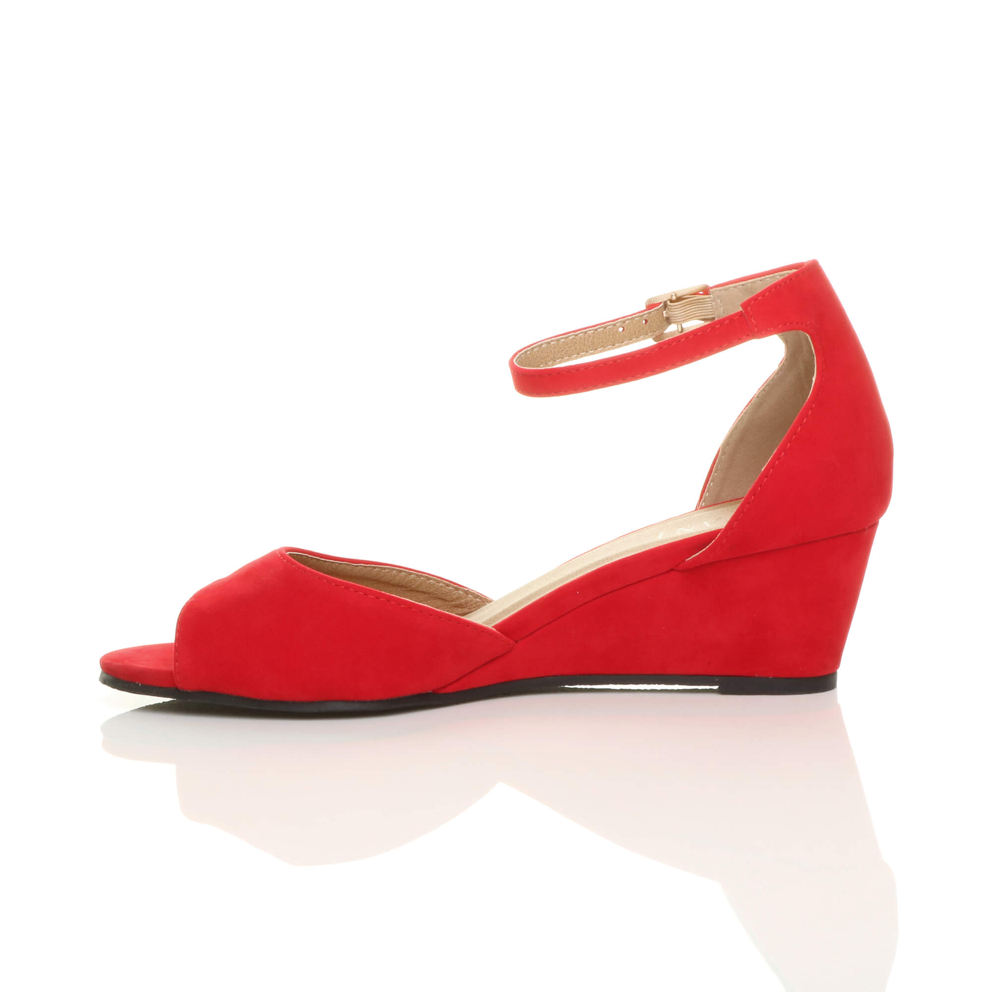 Red AJVANI Red Mid Wedge Heel Ankle Strap Sandals, Image 3 of 6