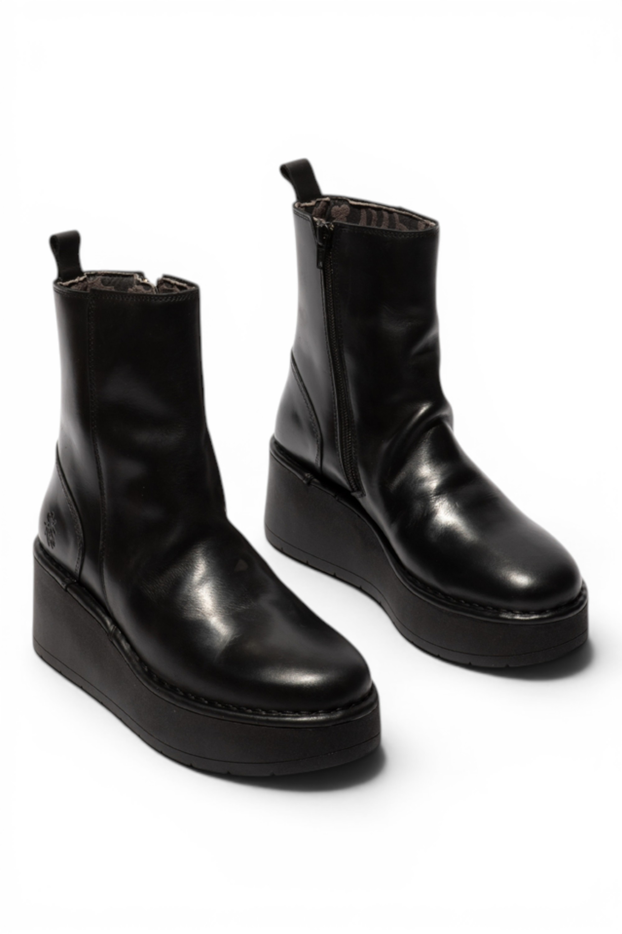 Black Womens Leather Ankle Boots-HEIJ271, Image 2 of 5