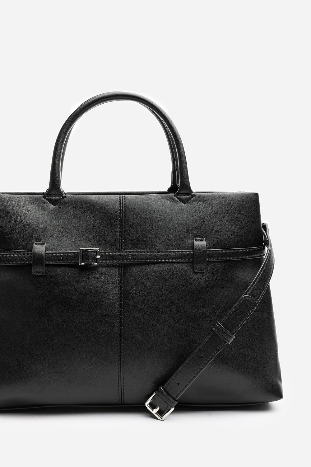 Black Flores Luxury Structured Leather Tote Bag, Image 6 of 8