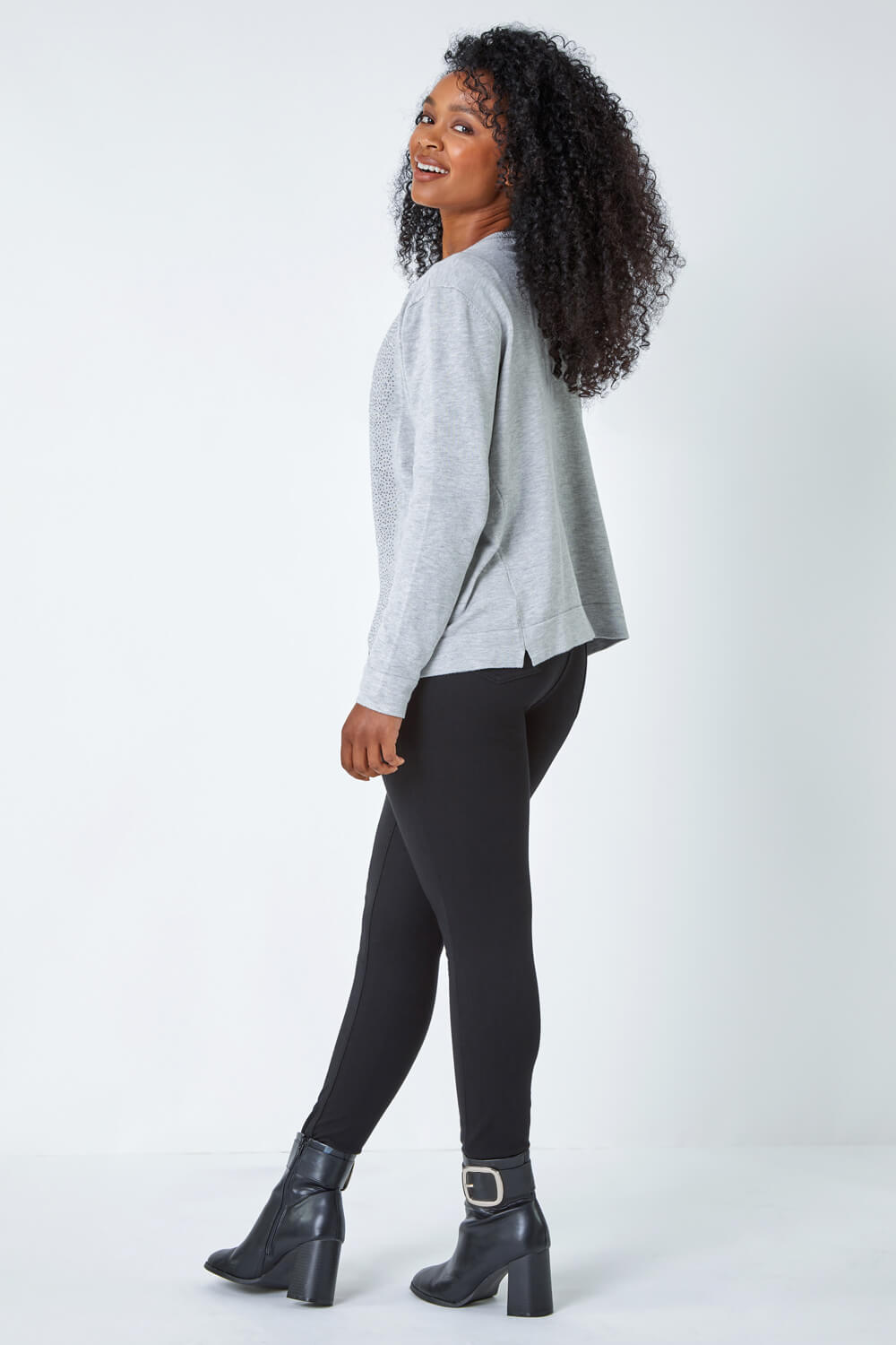 Grey Petite Diamante Embellished Cardigan, Image 4 of 5