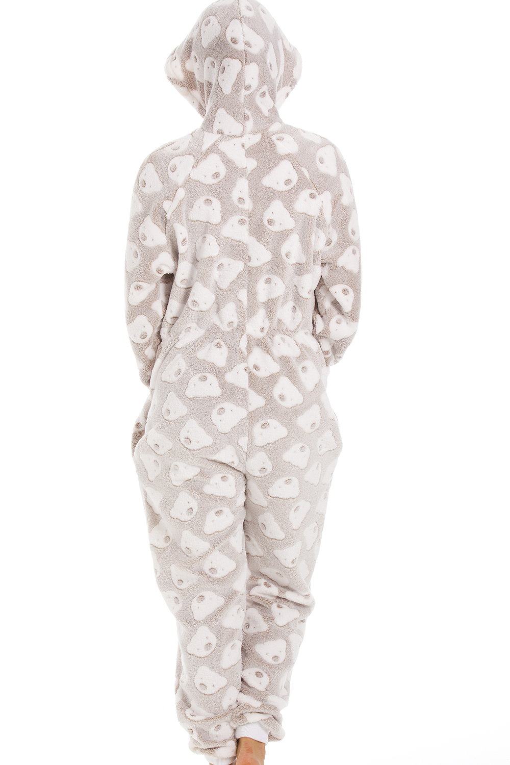 Beige Supersoft Cuddle Fleece Bear Print Hooded Onesie, Image 2 of 4