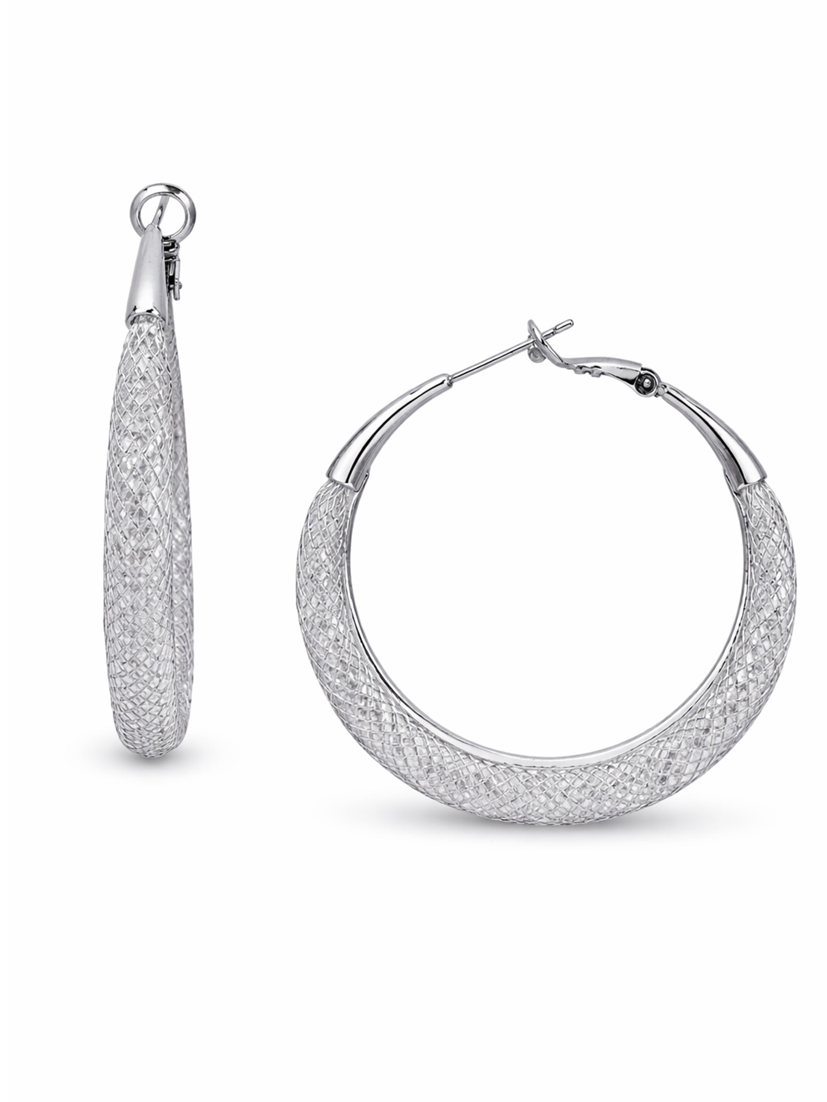 Silver Textured Wide Hoop Earrings, Image 1 of 3