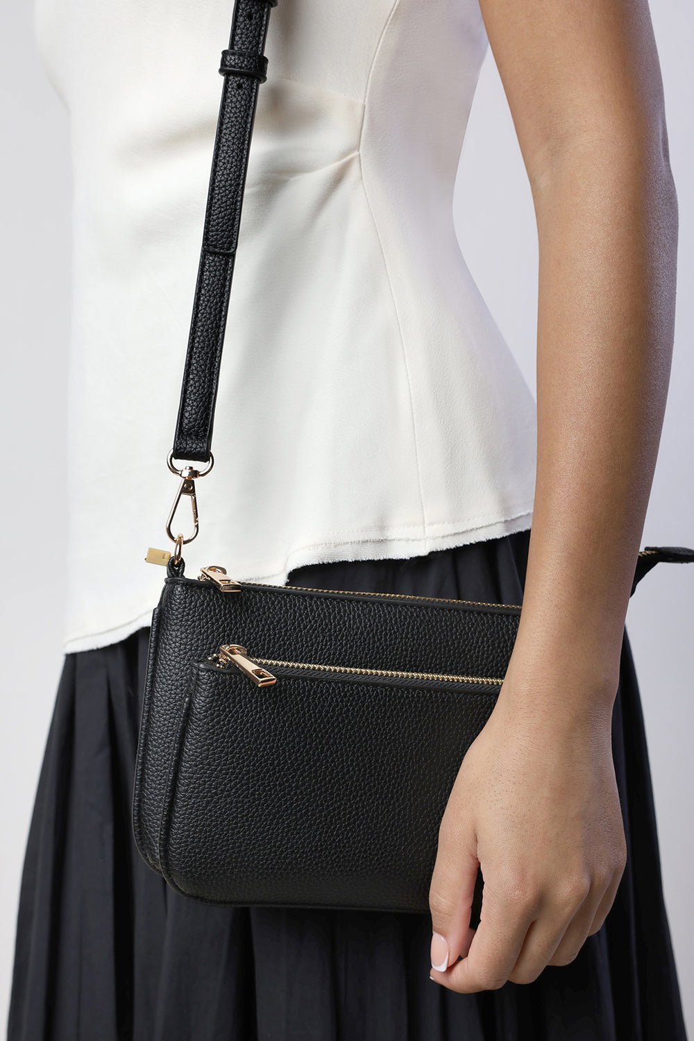 Black Elani Small Double Zip Cross Body Bag, Image 2 of 7