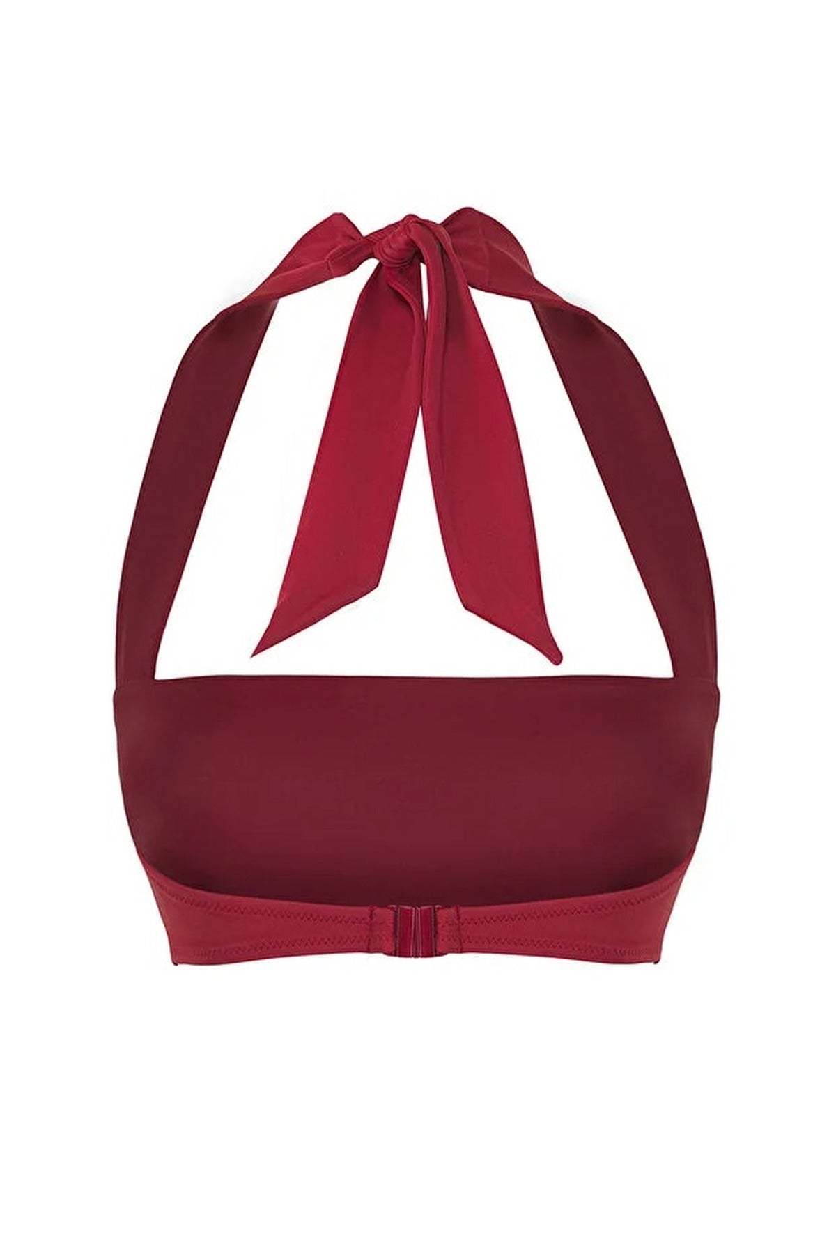 Burgundy Strapless Bandeau Bikini Top with Halterneck Support Strap, Image 3 of 4