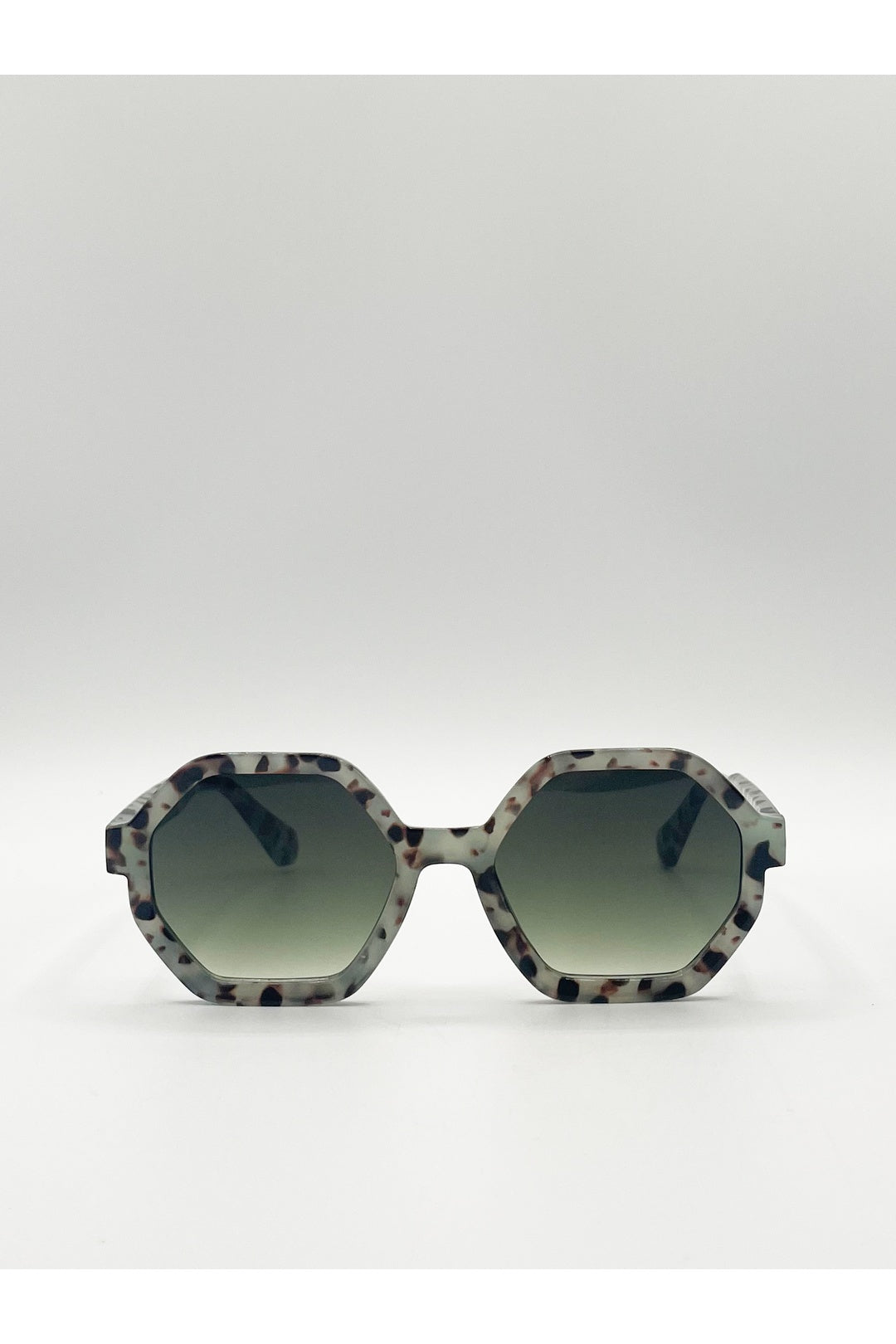 Grey Pale grey tortoiseshell oversized hexagon Sunglasses, Image 1 of 5