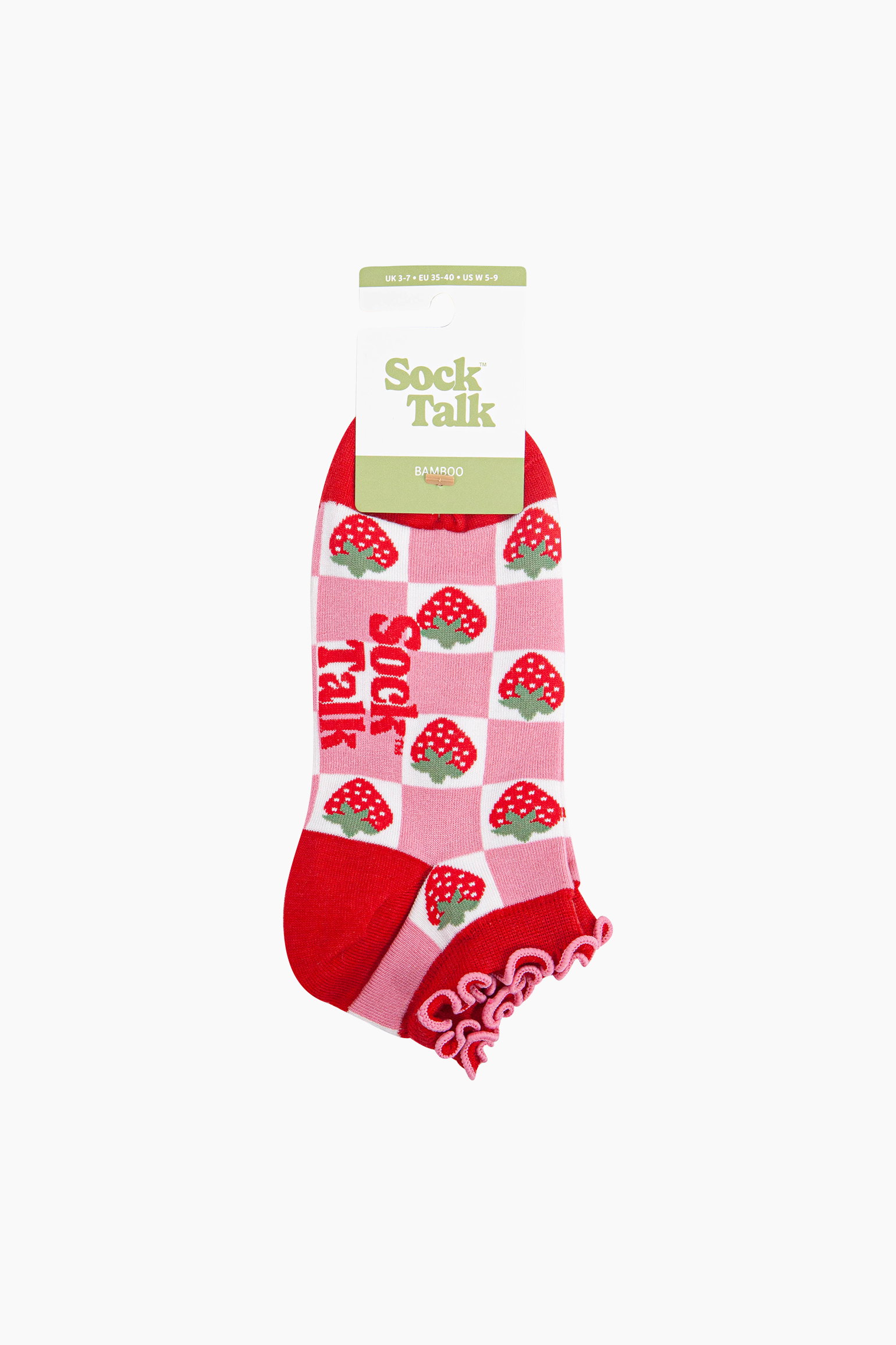 Red Strawberry Checkerboard Bamboo Trainer Socks, Image 4 of 4