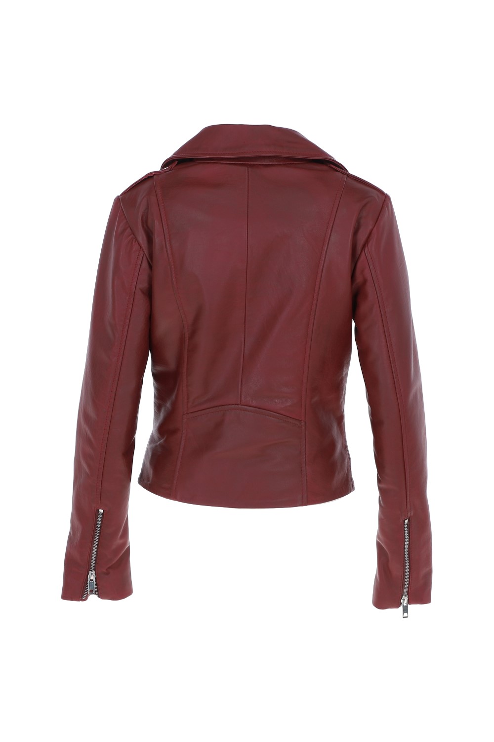 Burgundy 'Fia' Real Leather Biker Jacket Women Coat, Image 4 of 5