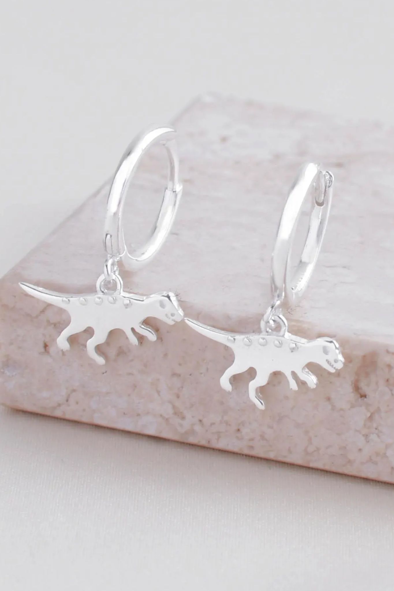 Silver Sterling Silver T-Rex Hoops, Image 1 of 3