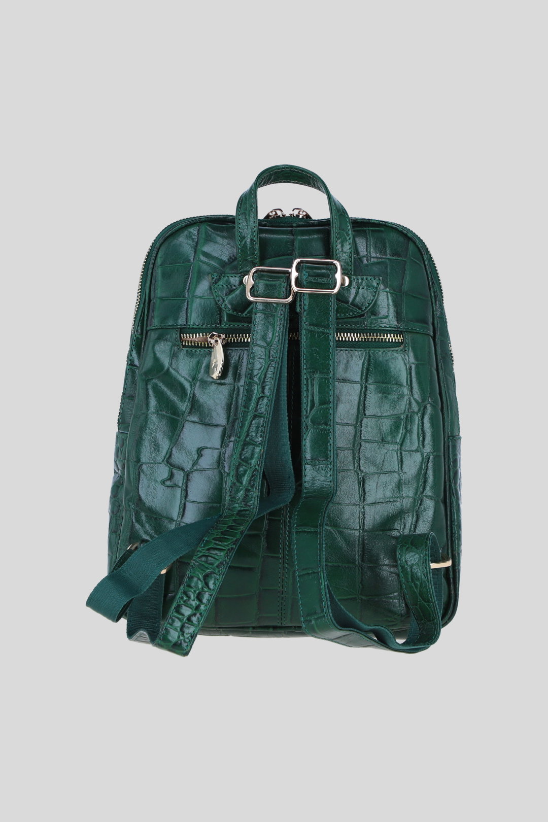 Green Real Leather Backpack with Multiple Pockets and Gold-Tone Hardware, Image 3 of 4