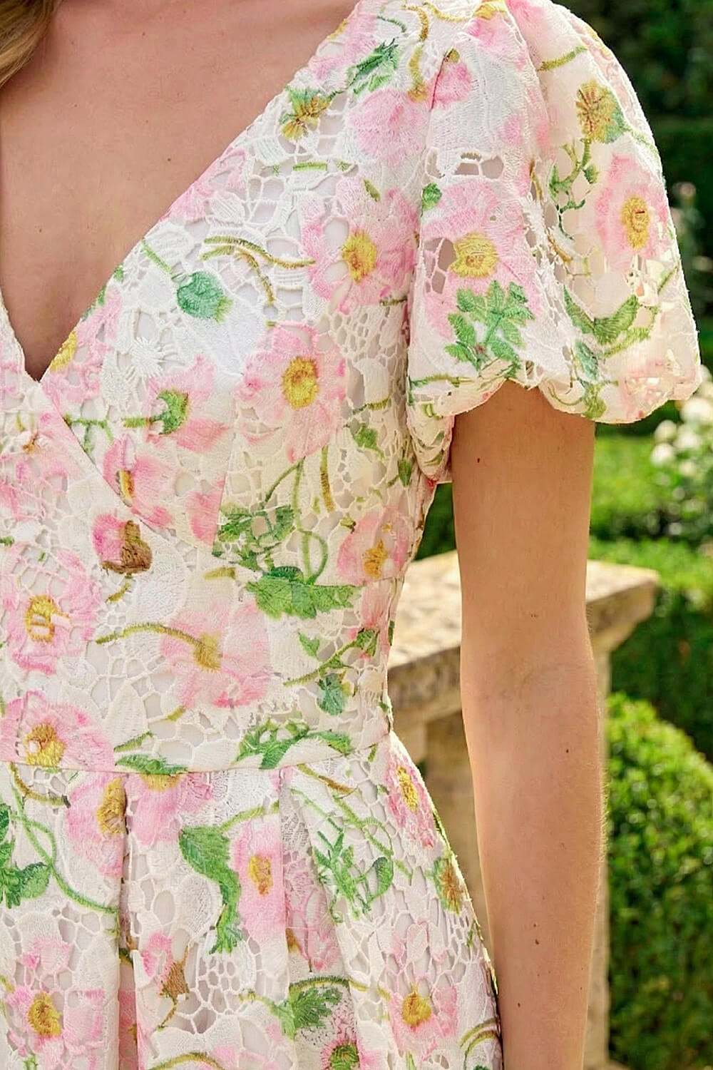 Ivory Floral Crochet Lace Midi Dress, Image 5 of 4
