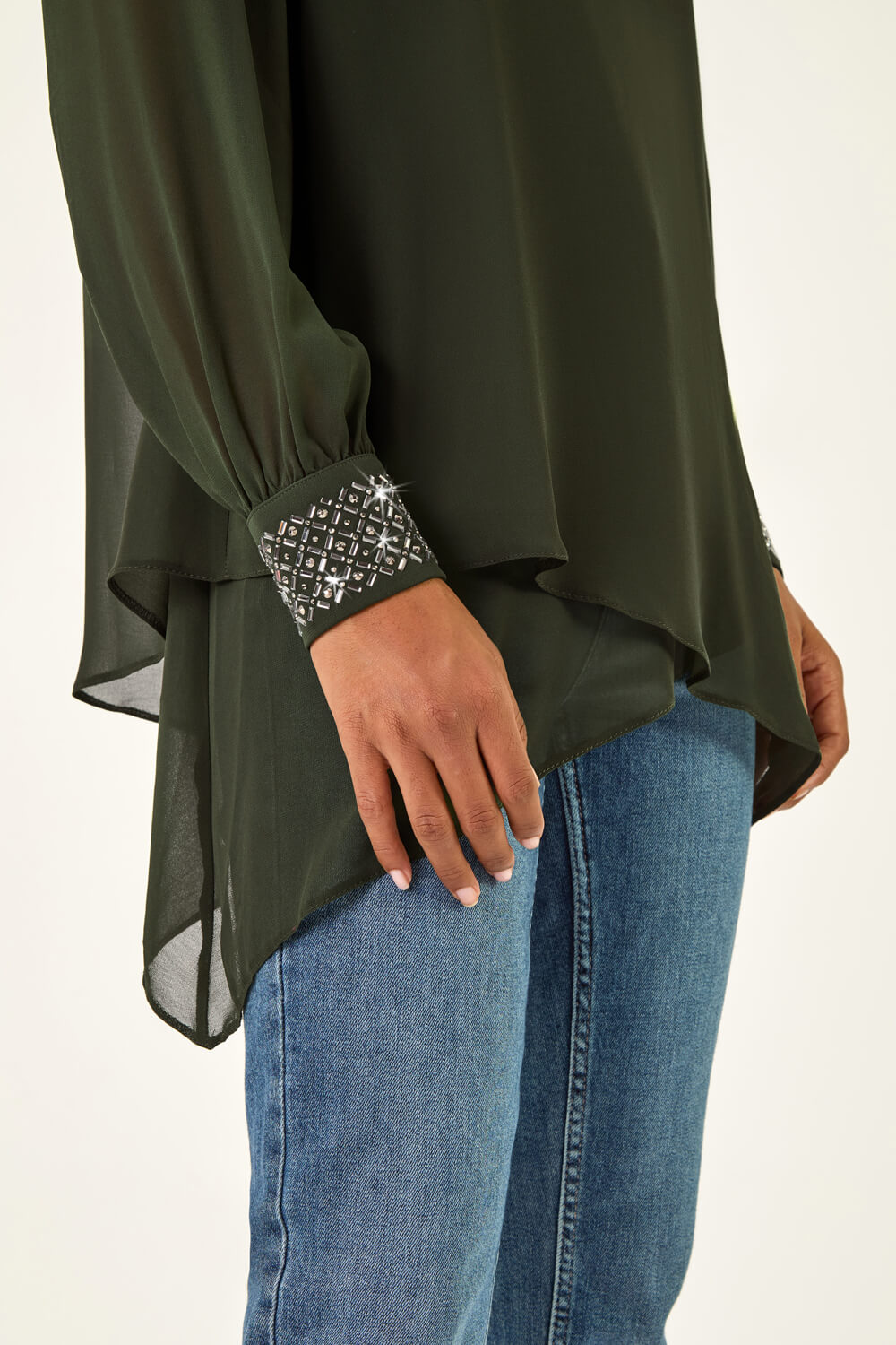 Dark Green Sparkly Detail Layered Top, Image 6 of 5