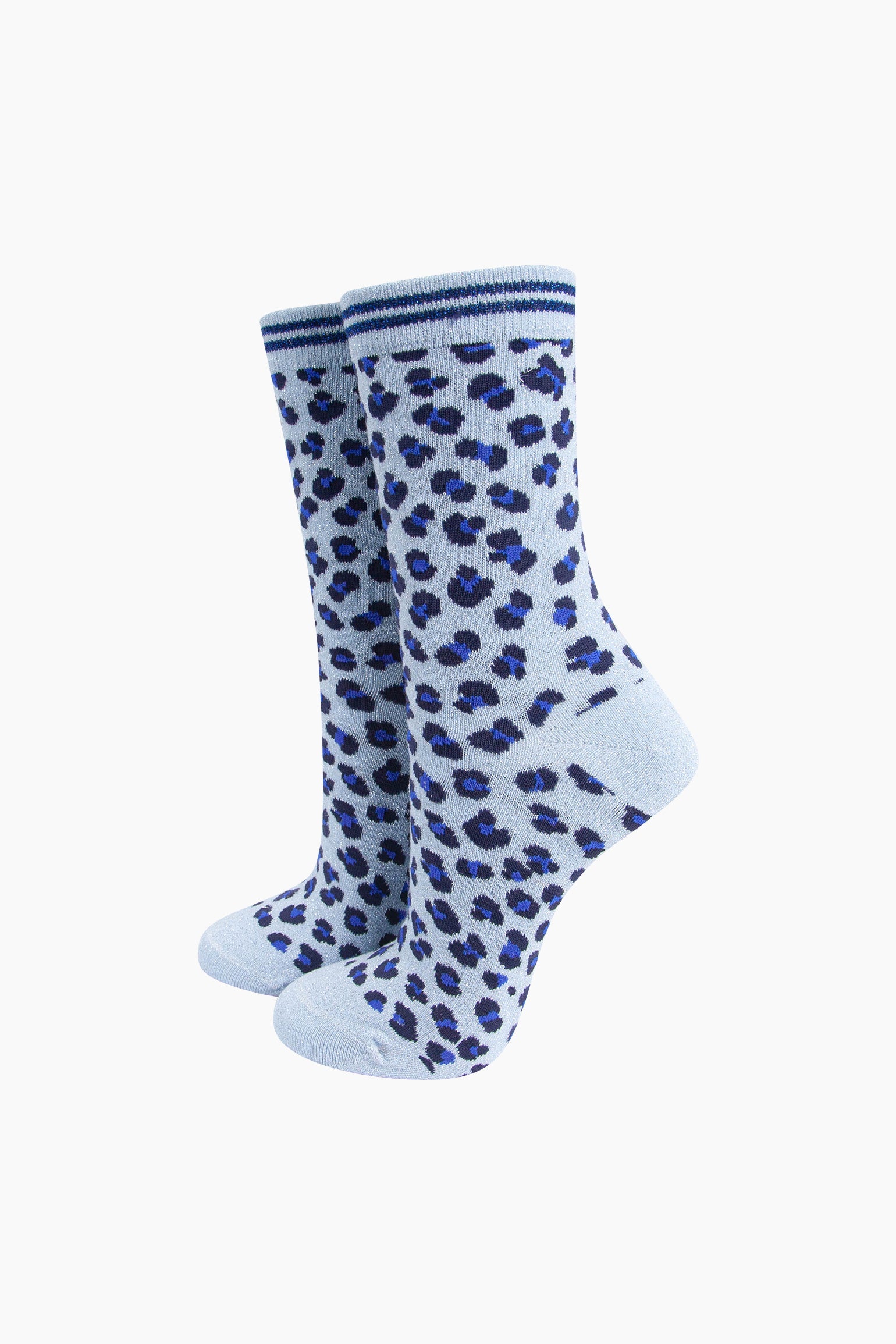 Blue Leopard Combed Cotton Glitter Socks, Image 1 of 4