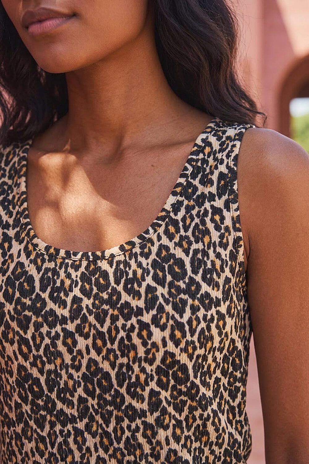 Natural Animal Print Textured Vest Top, Image 5 of 4