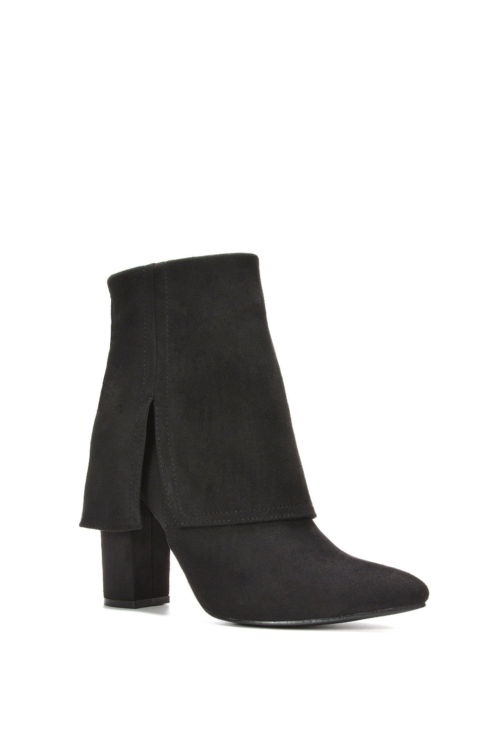 Black XY LONDON Black 'Ayla' Fold Over Ankle Boots Layered Point Toe Block Heel Booties, Image 2 of 6