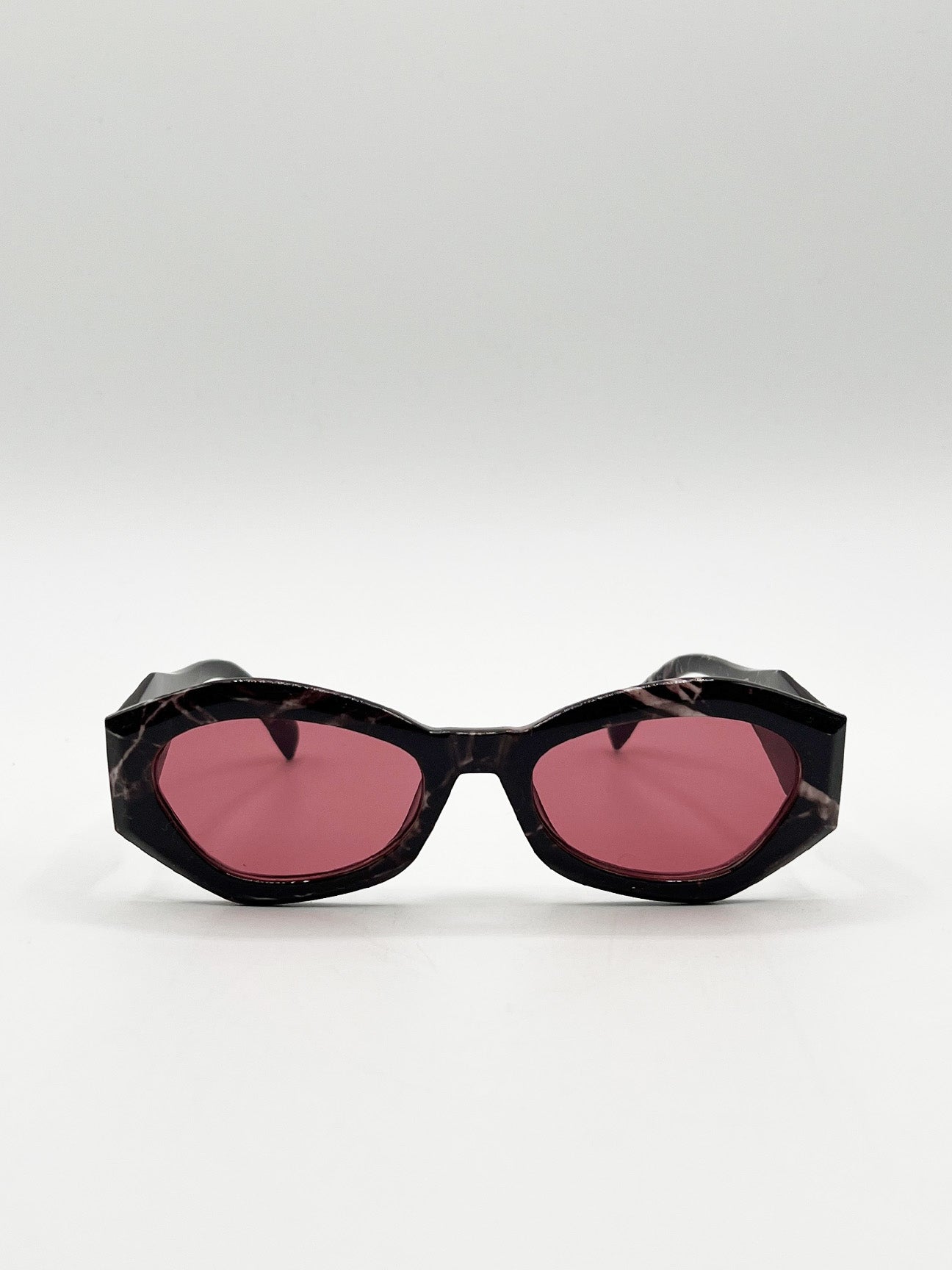 Red Retro Polygonal Cat-Eye Sunglasses In Red