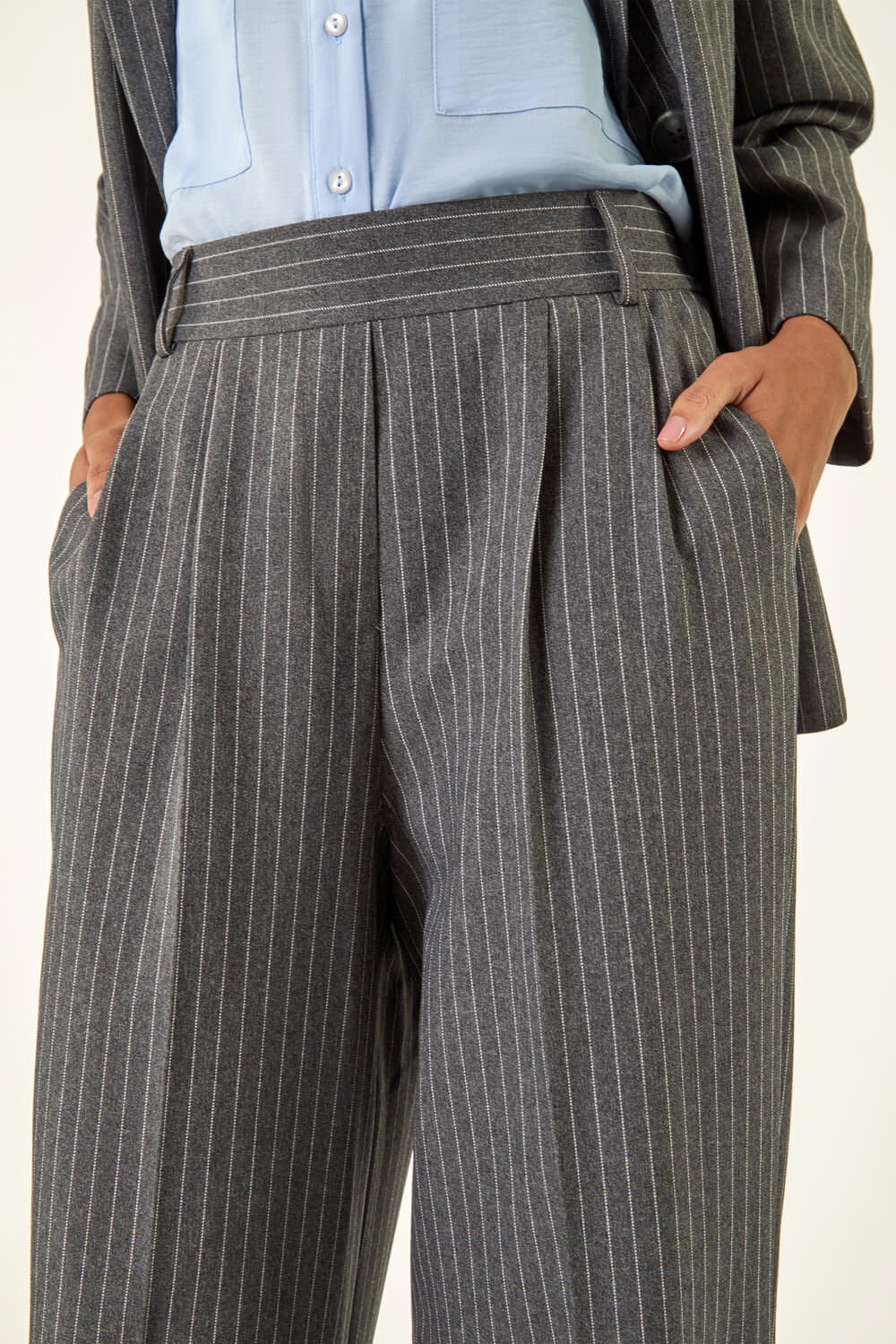 Charcoal Stripe Wide Leg Pocket Trouser , Image 7 of 7