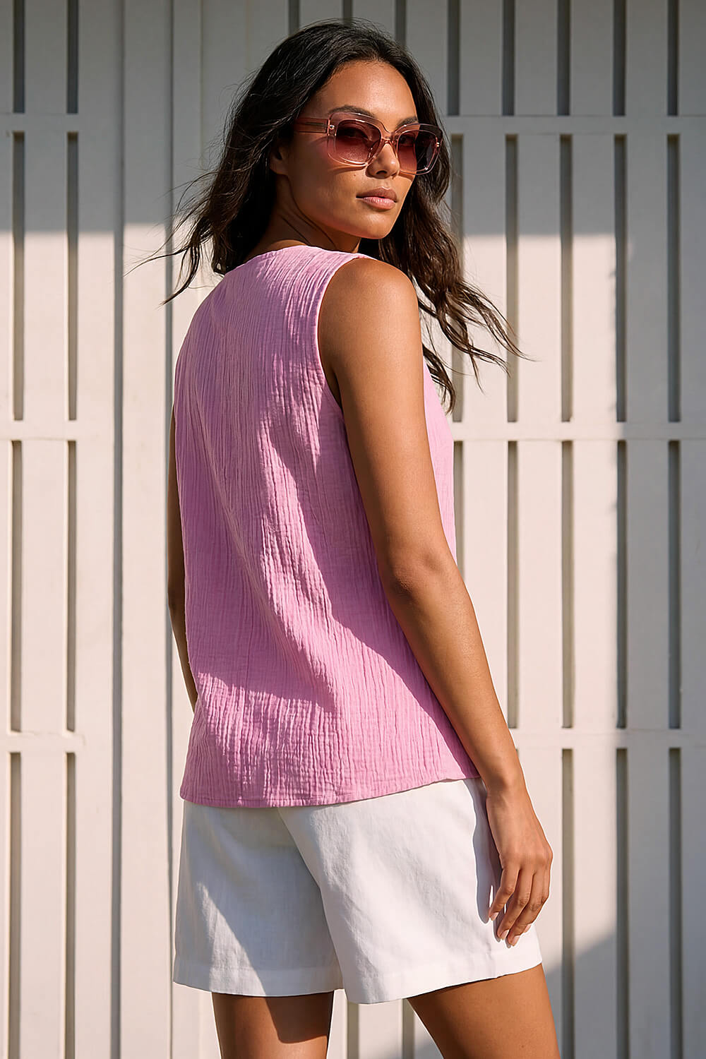 Pink Crinkle Button Up Front Blouse, Image 4 of 4
