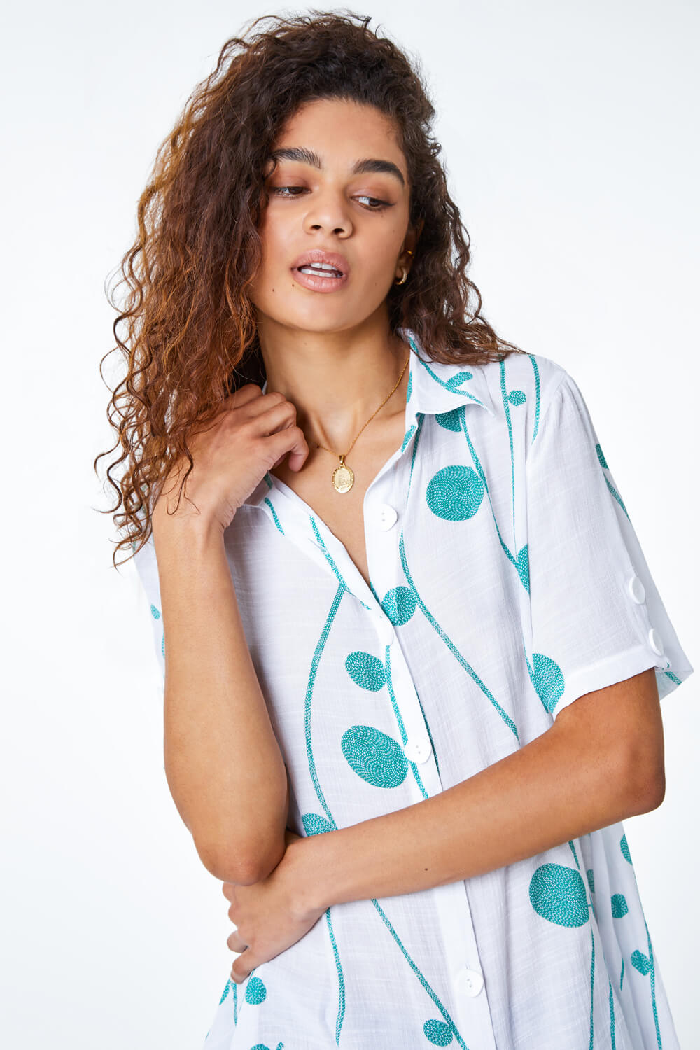 Green Spot Print Button Through Shirt, Image 5 of 5