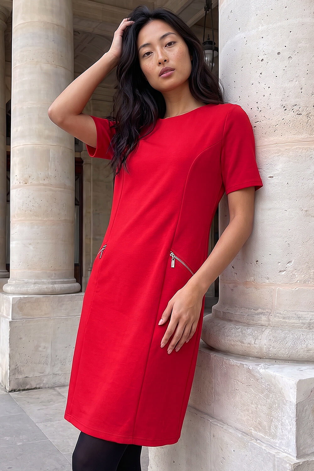 Roman Petite  Red Zip Detail Pocket Shift Dress Size 10