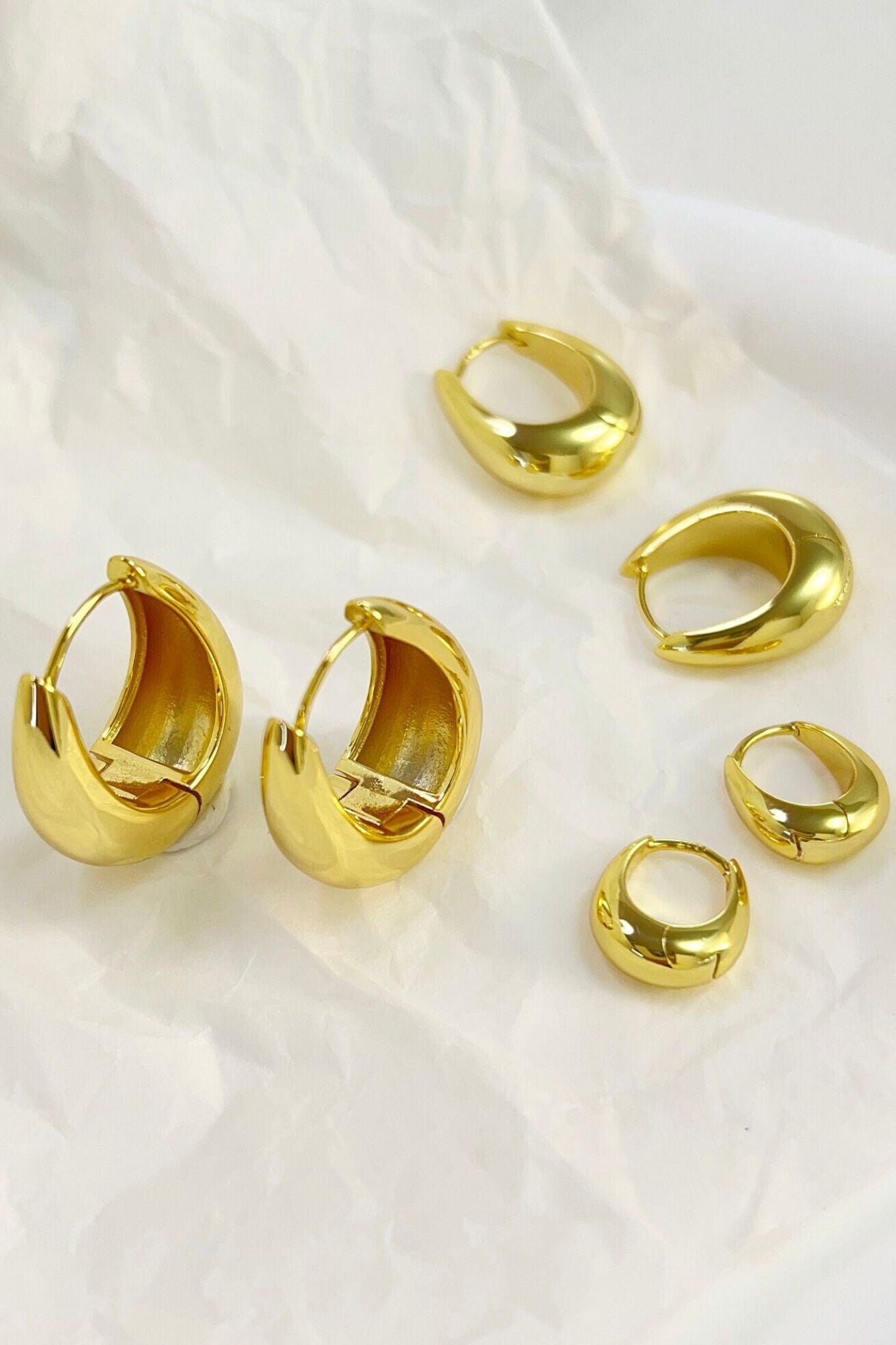 Gold Chunky Huggie Hoops Statement Earrings, Image 3 of 3