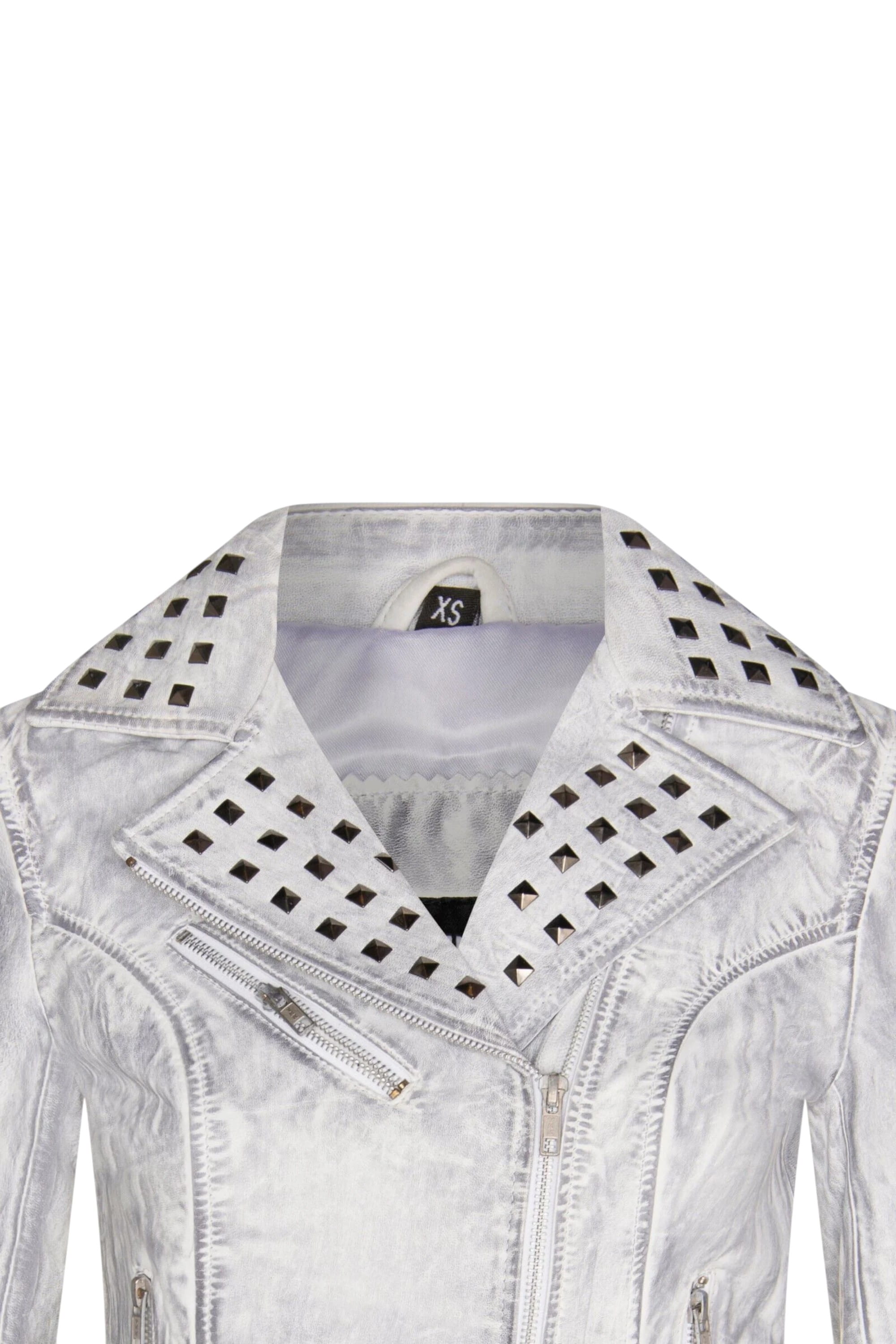 White Gothic Biker Stud Leather Jacket -Bilbao, Image 3 of 4