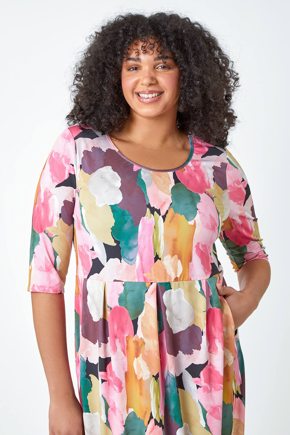 Pink Curve Abstract Relaxed Pocket Shift Dress, Image 5 of 5