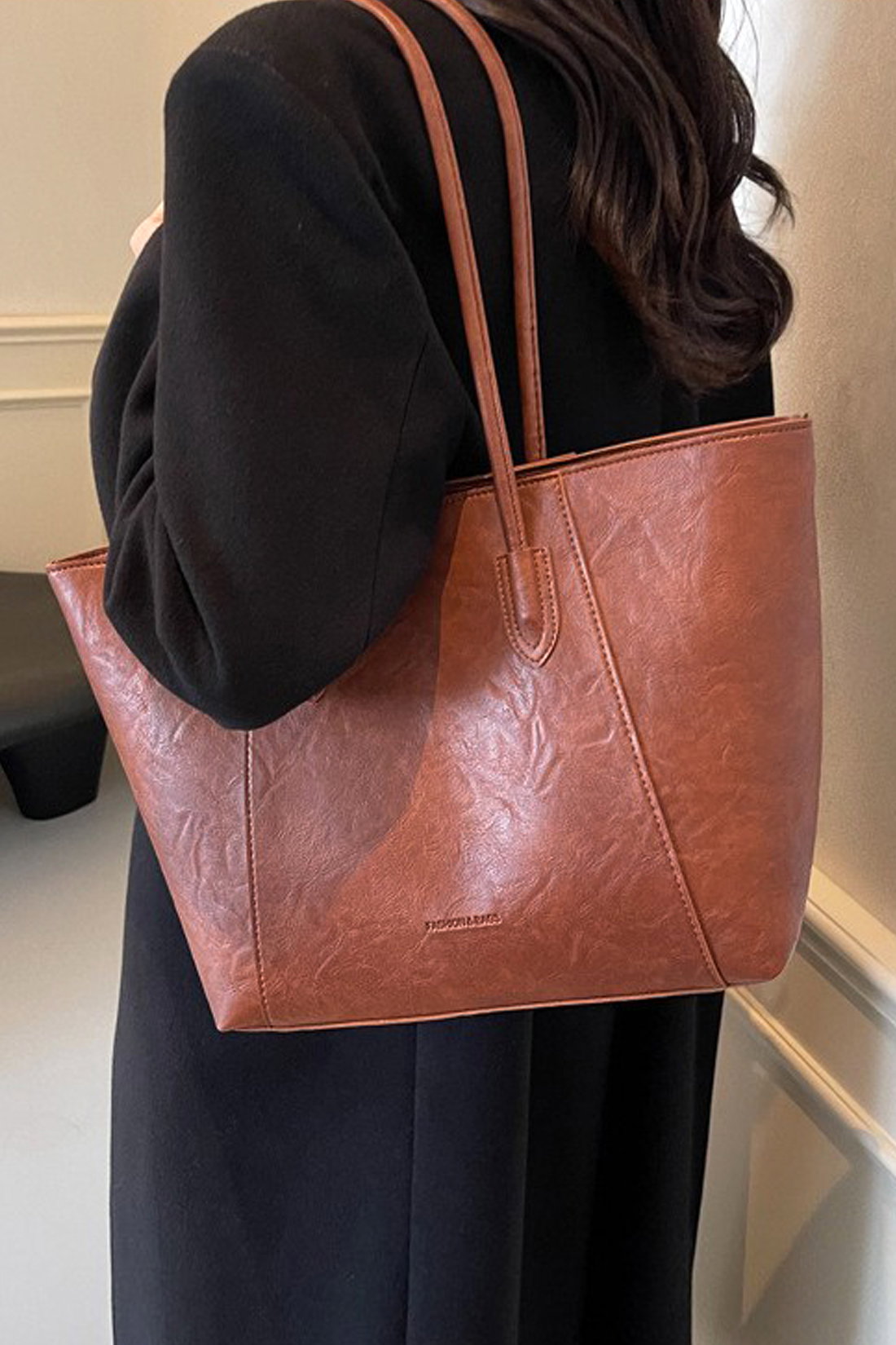 Tan Large Tote Handbag With Shoulder Strap, Image 2 of 4