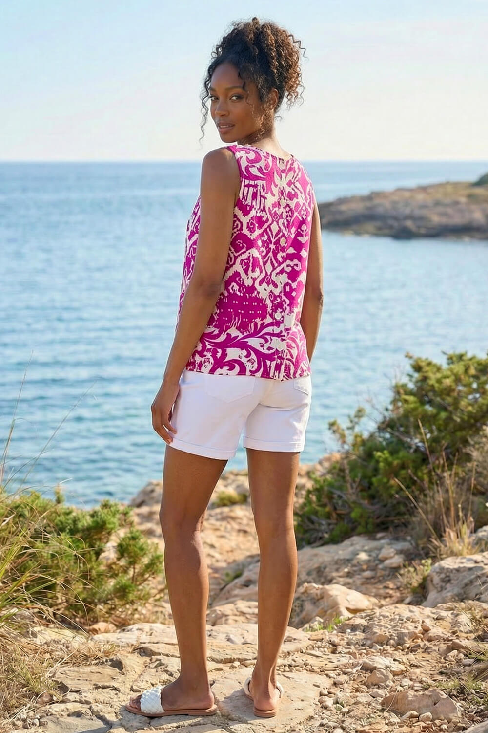 MAGENTA Aztec Print Buttoned Back Vest Top, Image 4 of 4