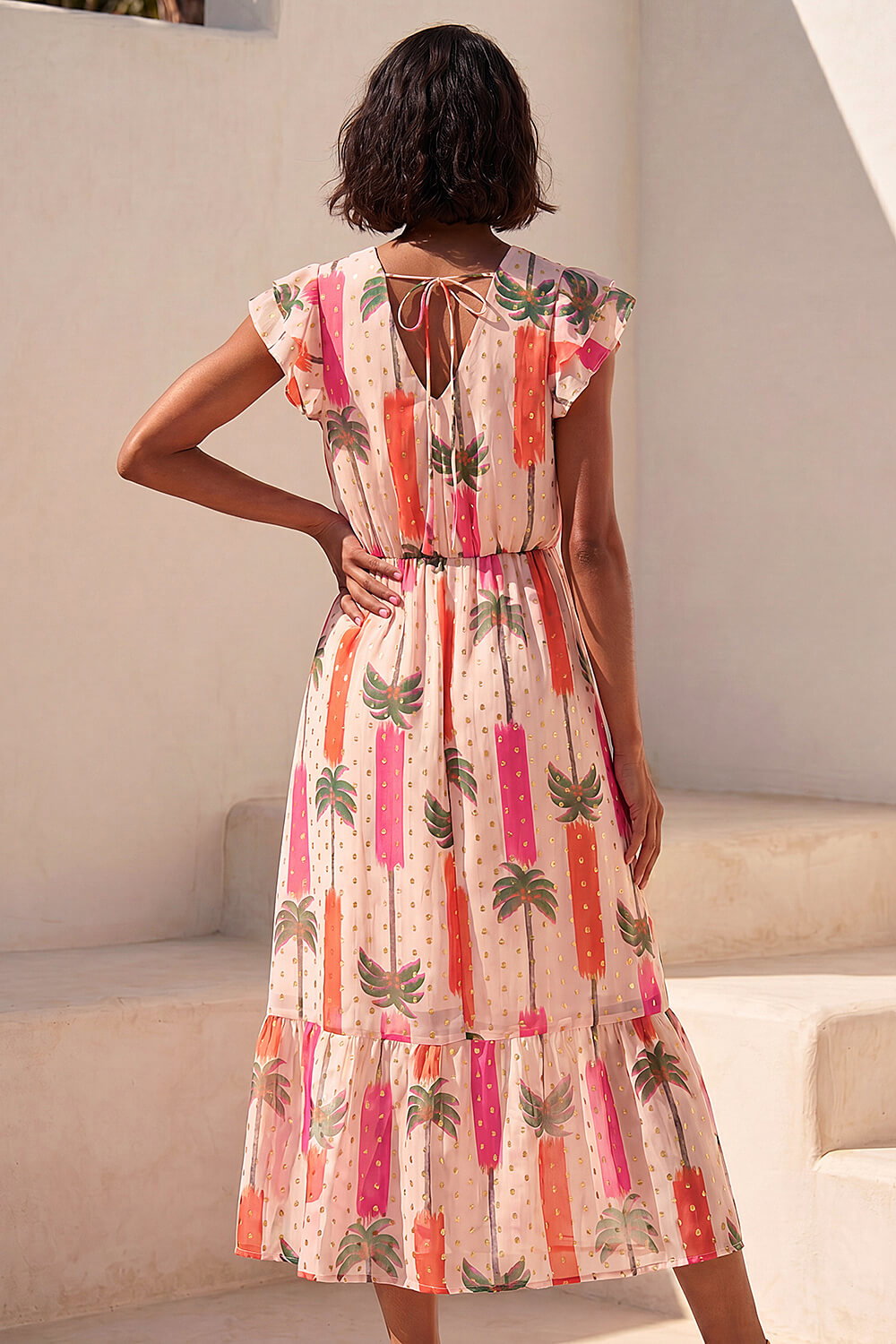 Light Pink Dusk Palm Shimmer Frill Maxi Dress, Image 4 of 4