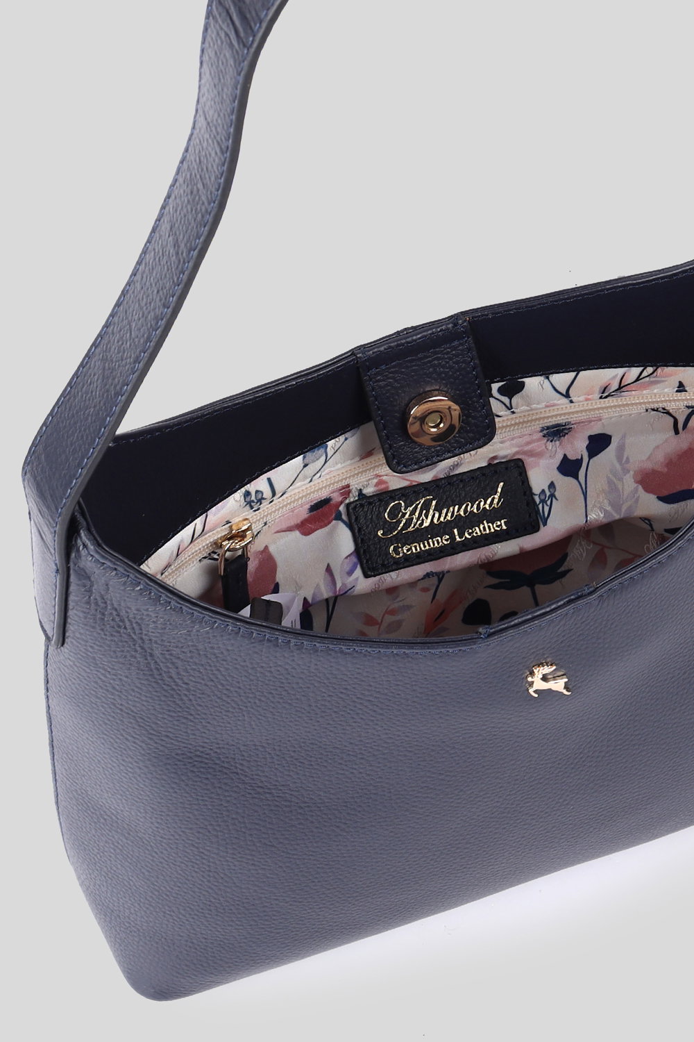 Navy Ashwood Leather Navy 'Splendore di Milano' Real Leather Hobo Shoulder Bag, Image 4 of 4
