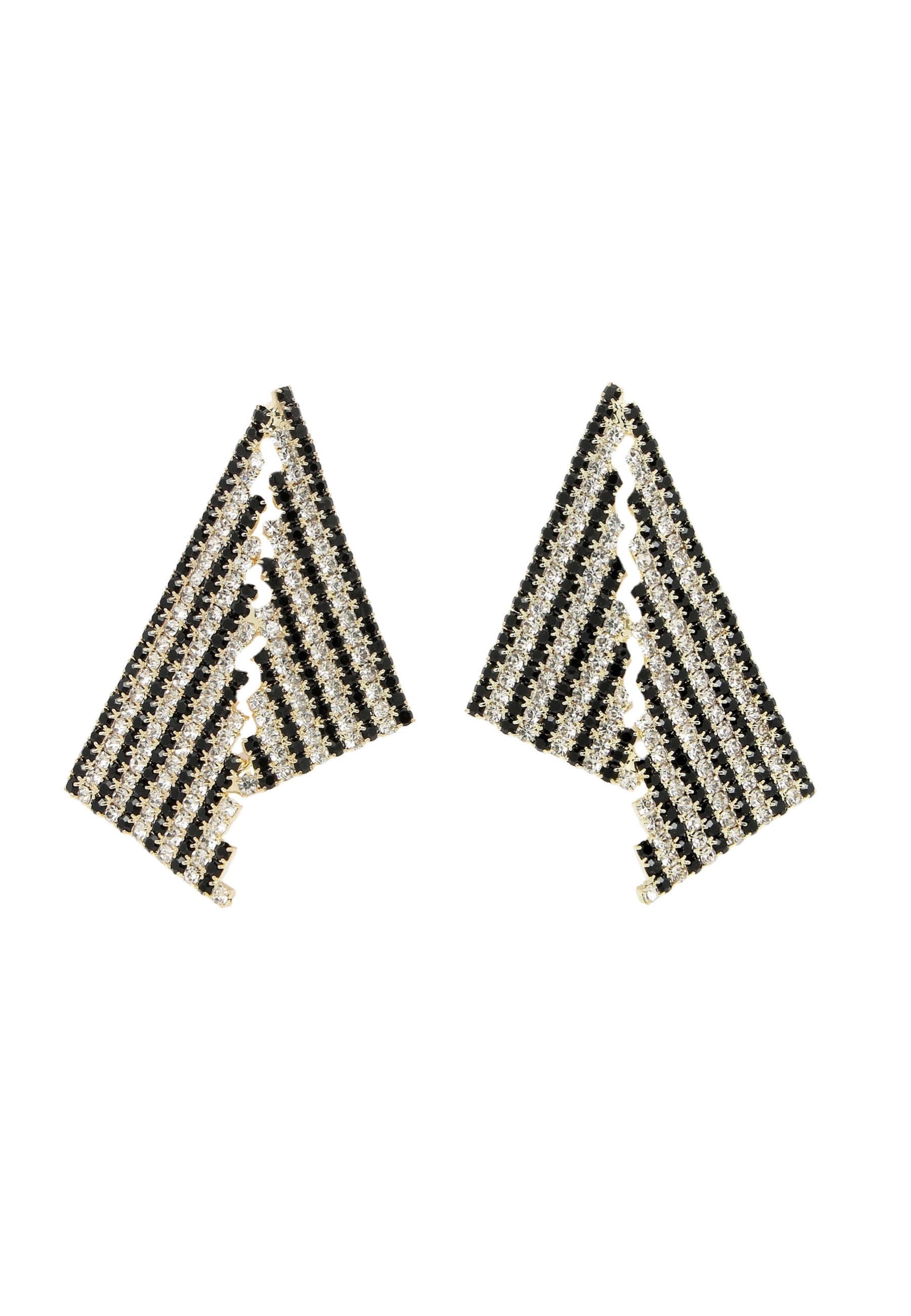 Black Asymmetrical Triangle White Crystal Earrings