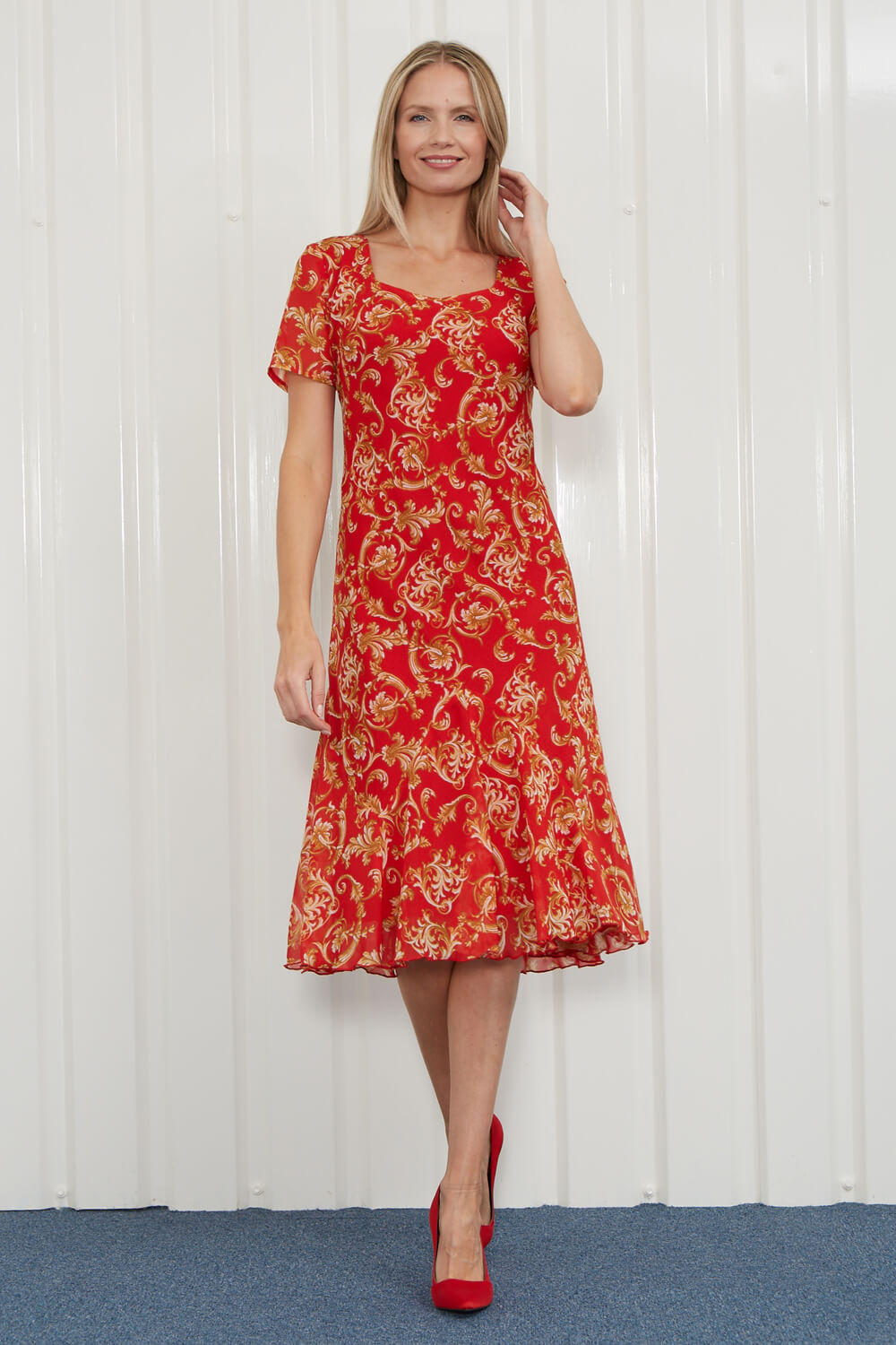 Gold Julianna Baroque Print Chiffon Dress, Image 4 of 4