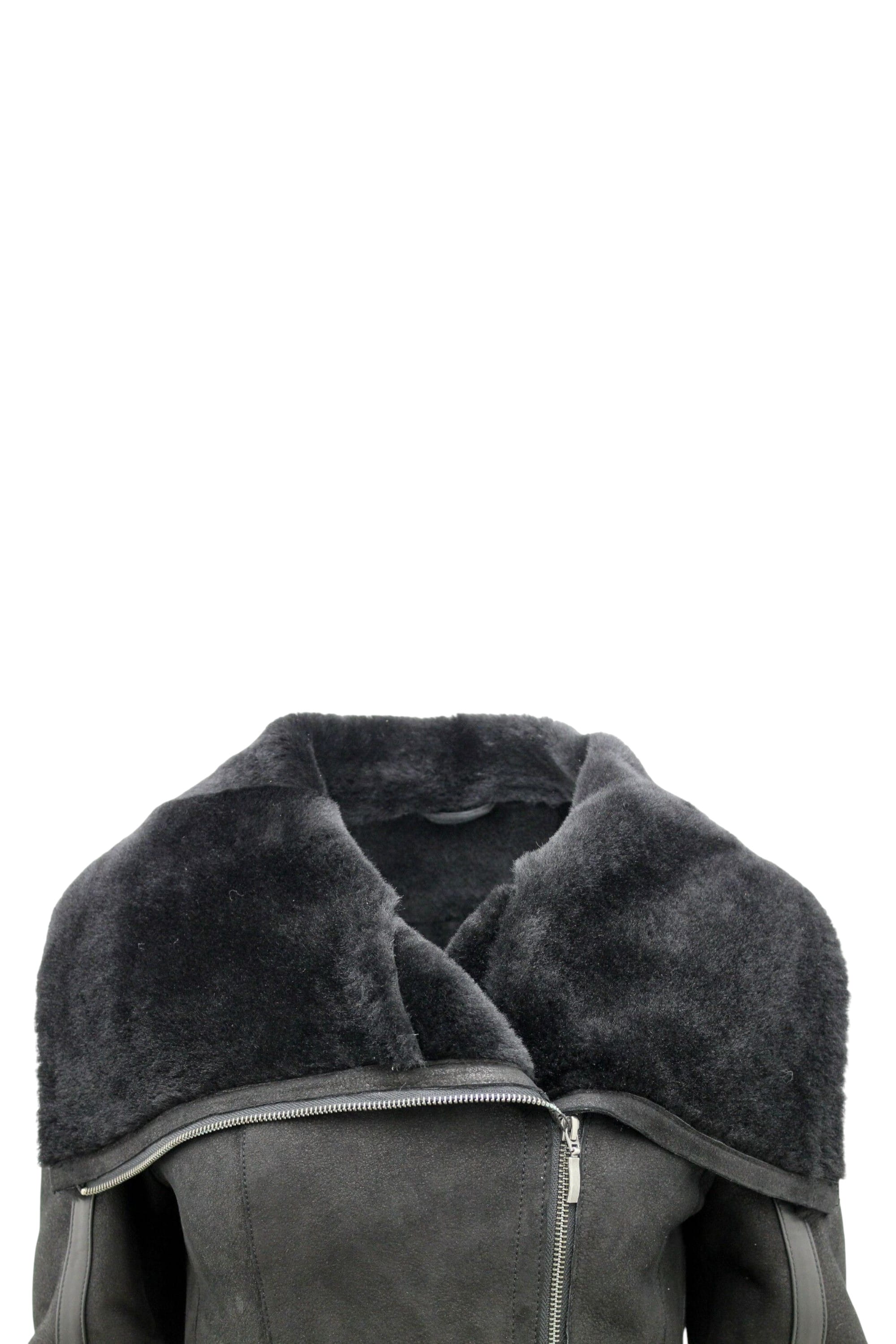 Black Merino Sheepskin Aviator Leather Jacket, Image 5 of 6