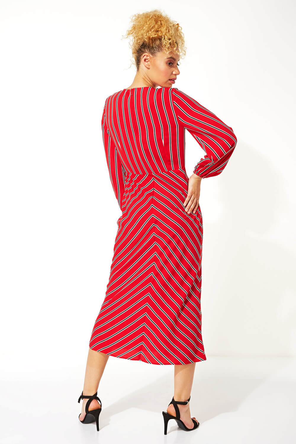 Red Wrap Stripe Midi Dress, Image 3 of 4