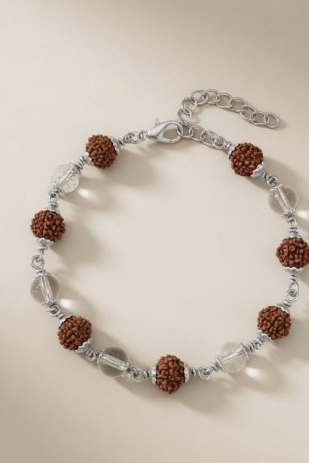 Brown Rudraksha and Crystal Quartz Bracelet, Image 2 of 3